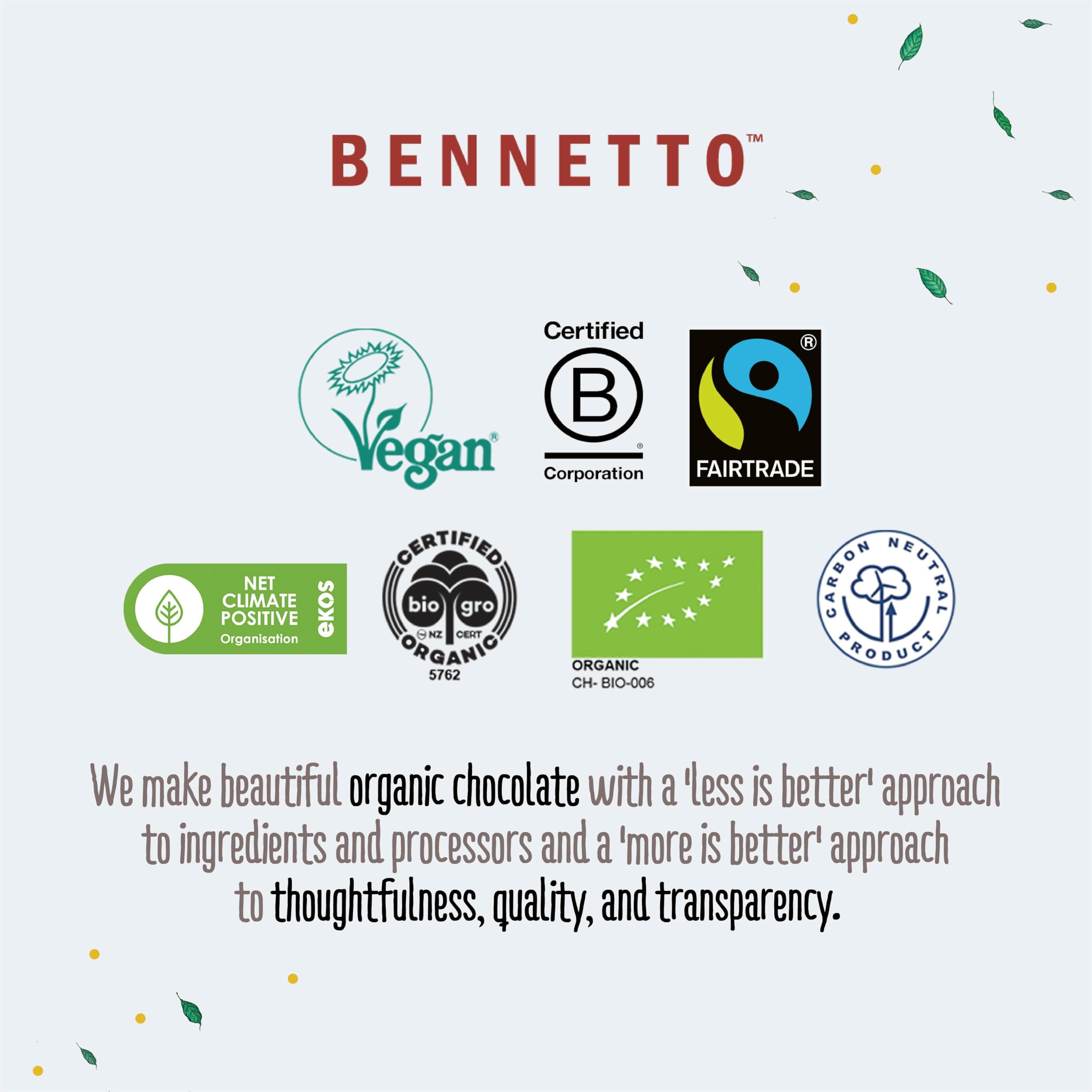 Bennetto Organic Dark Chocolate with Toasted Hazelnuts 60% - Fairtrade Single Origin from Ecuador