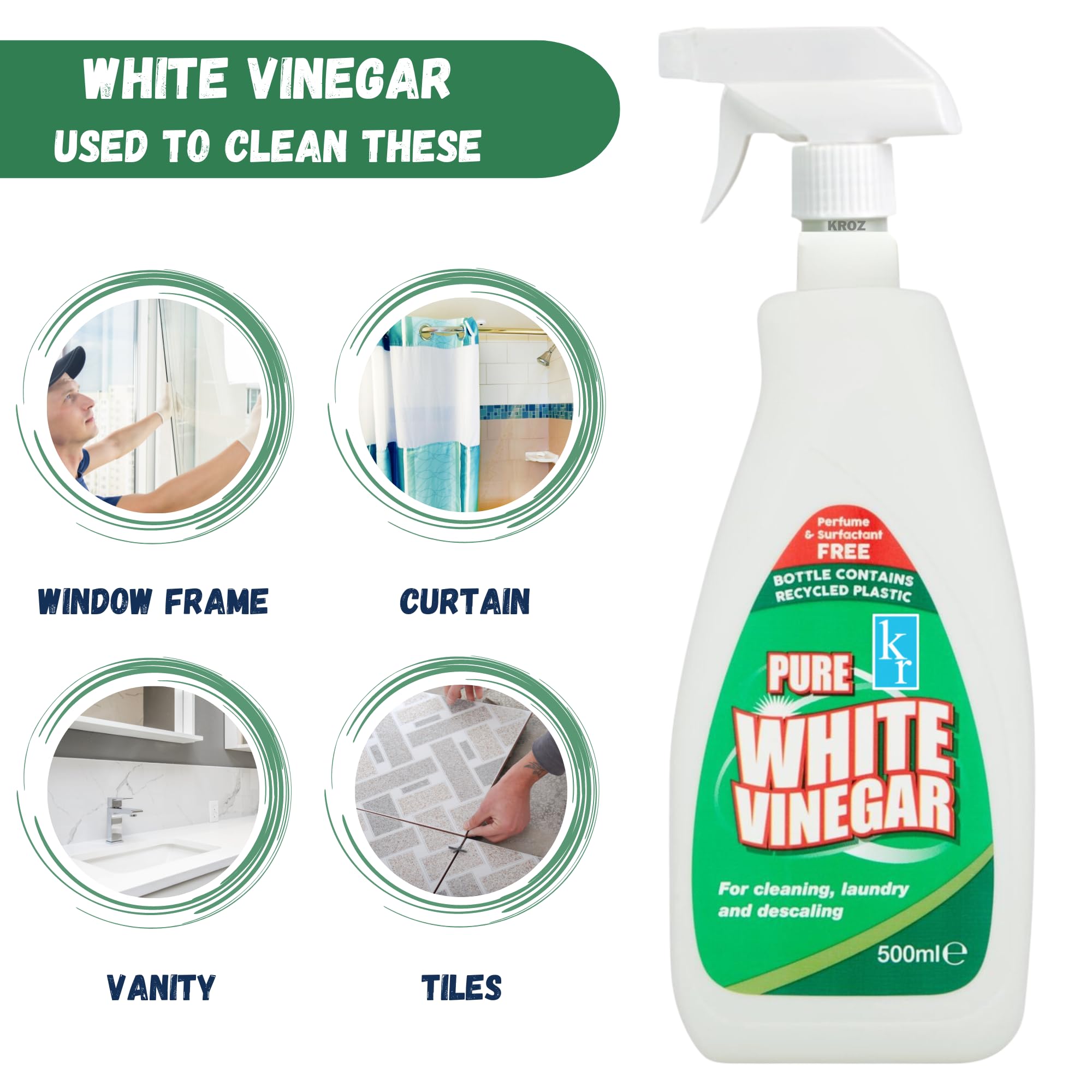 KROZ - 500ml White Vinegar Cleaning Spray with Lemon Scent 3