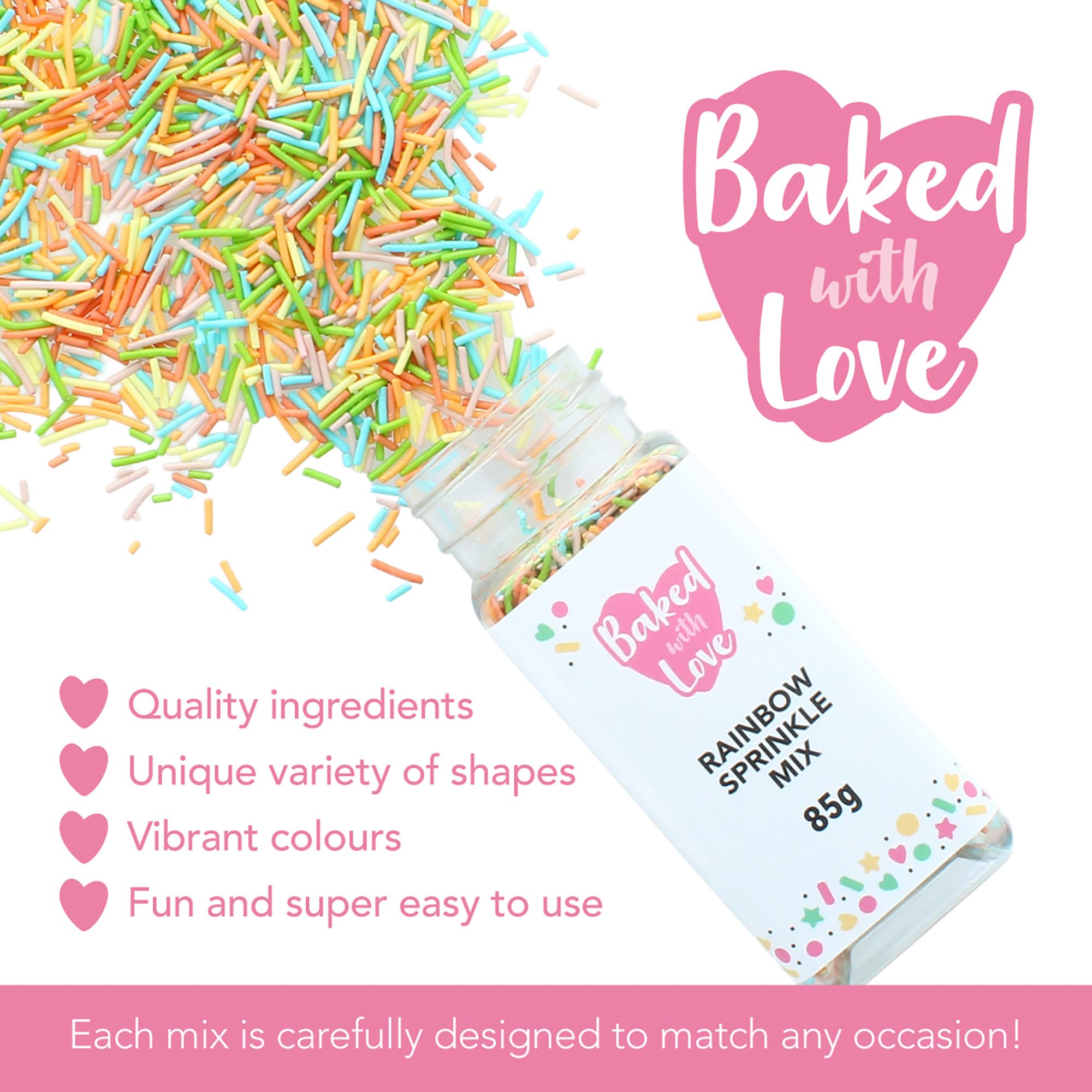 Baked with Love - Rainbow Sprinkles 85g | Multi-Coloured Sugar Cake Sprinkles 5