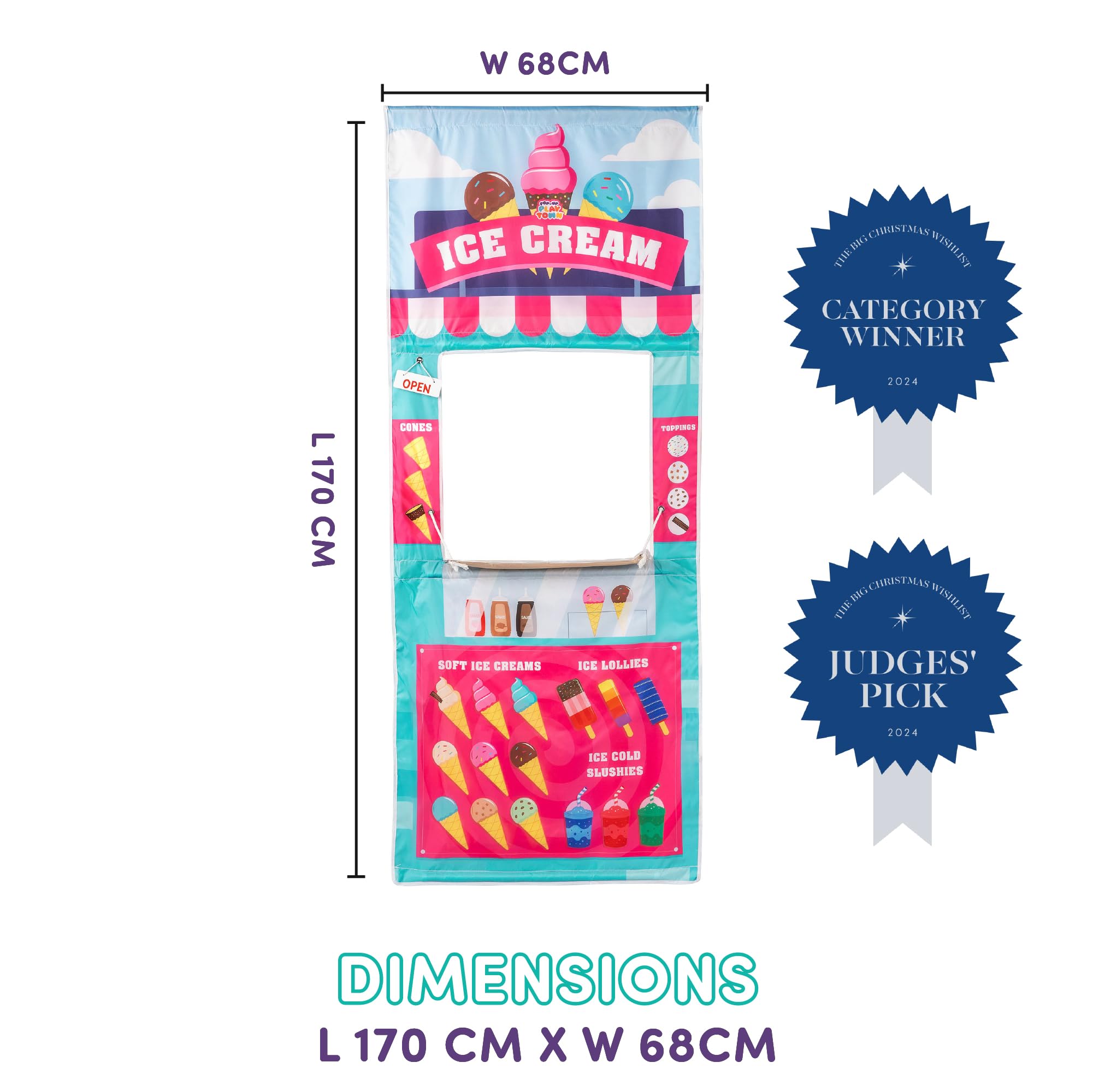 Playhouse Pop Up Play Town Hanging Doorway Ice Cream Shop Kids Role Play Toy 5
