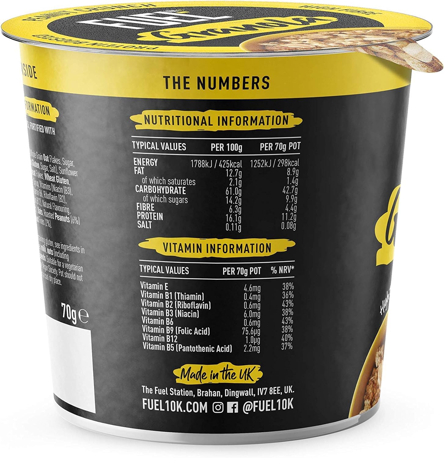 FUEL10K Peanut Crunch Protein Granola Cereal Pot, 70g (Pack of 8)