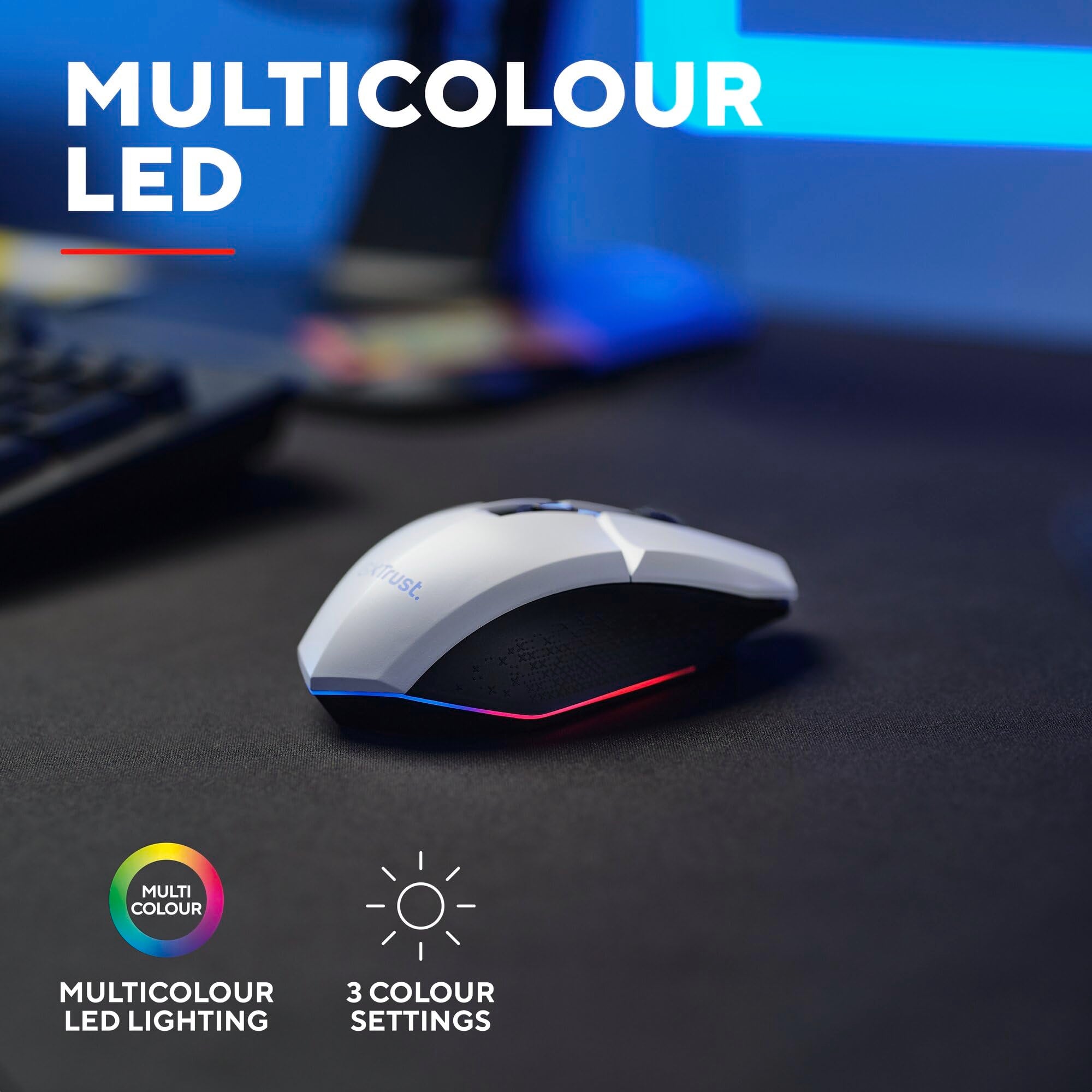 Trust Gaming GXTrust 1108W Vylax Rechargeable Wireless Gaming Mouse – 80h Battery, 800-4800 DPI, RGB Lighting, 6 Buttons, White 14