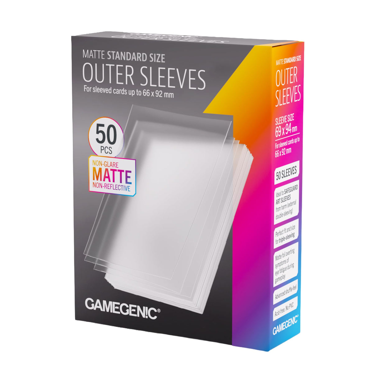 Gamegenic Outer Sleeves Matte Standard Size 50 Pack - Clear, Polypropylene (PP)