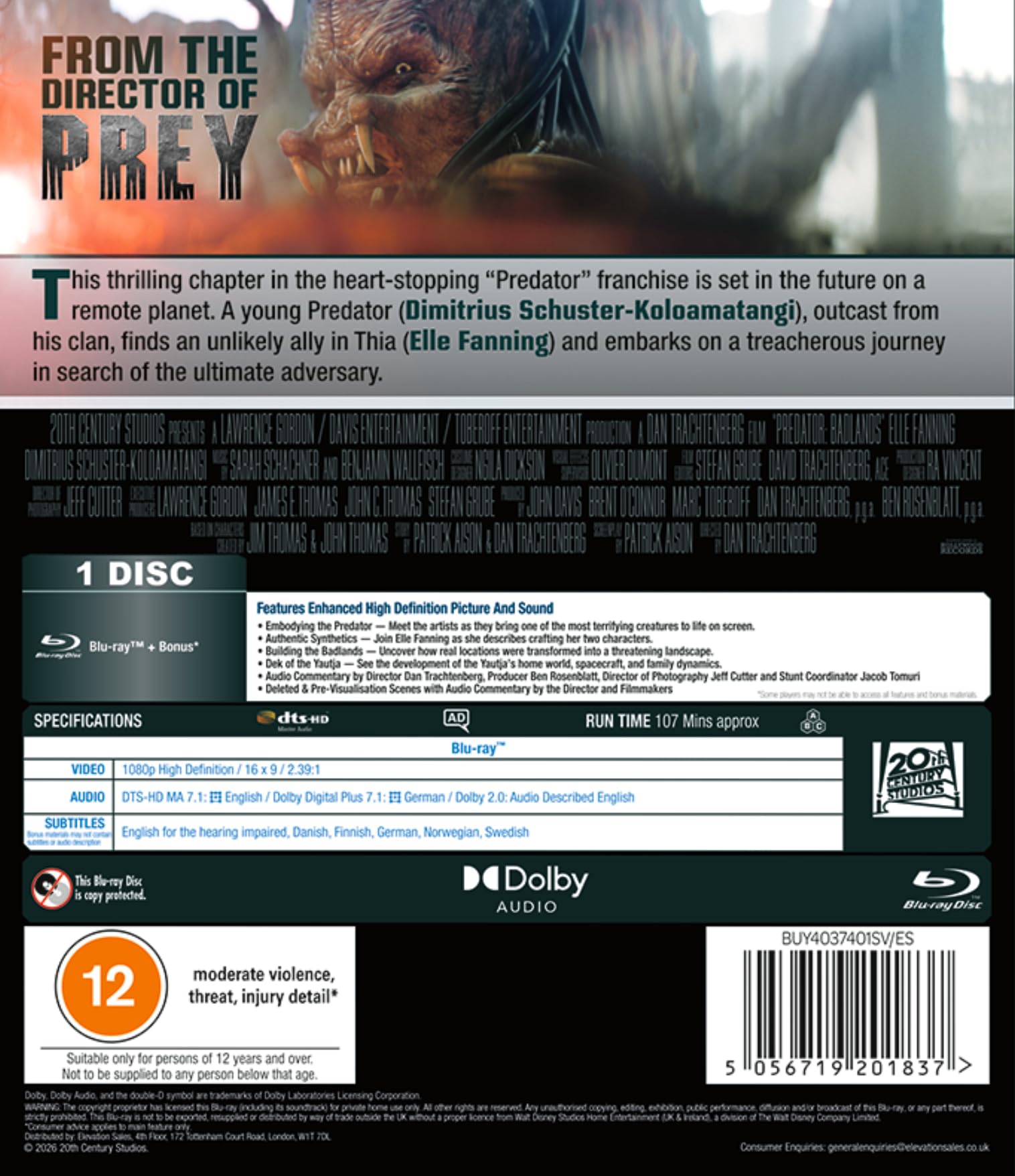 PREDATOR BADLANDS BD [Blu-ray] [Region Free]