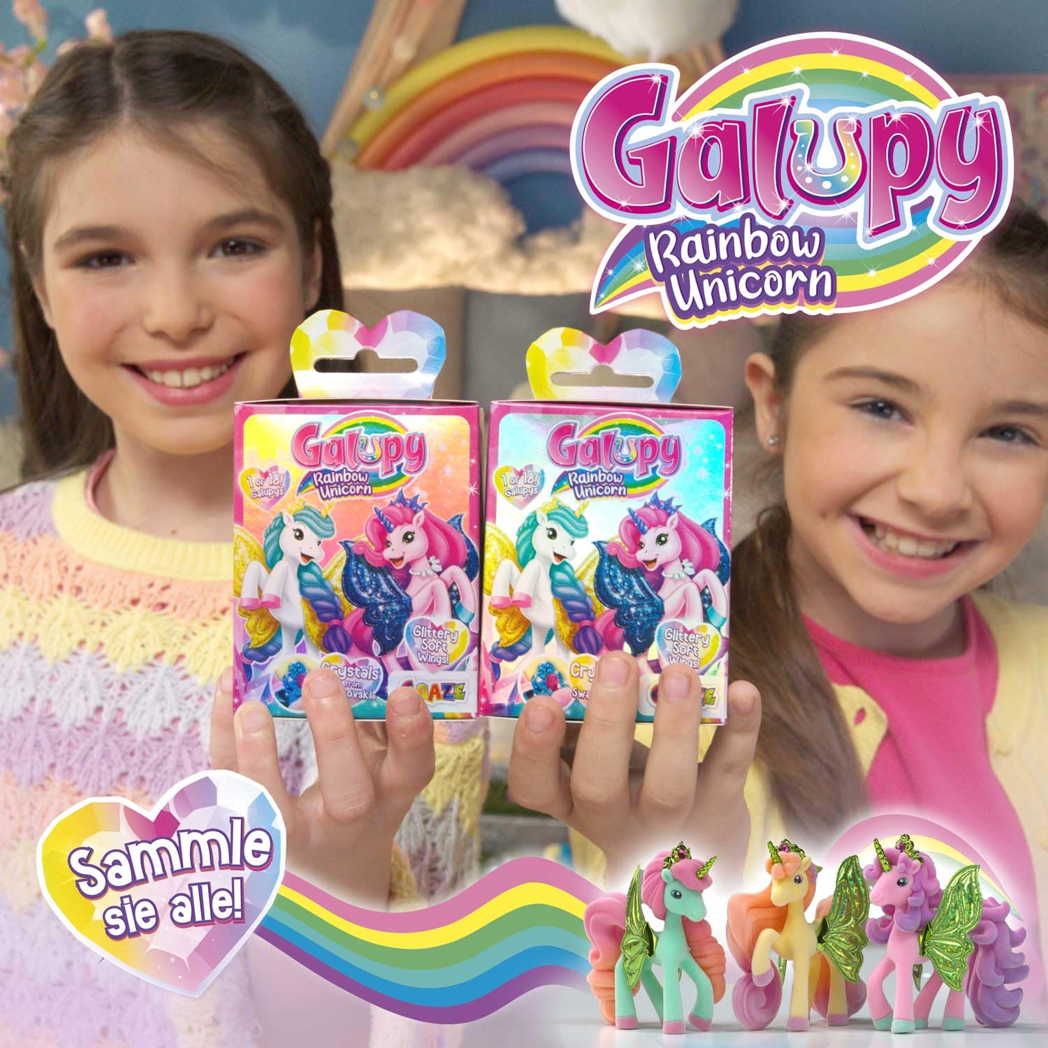 Galupy Rainbow Unicorn Toy Set - 3 Pack Collectible Figures with Swarovski Crystals 12