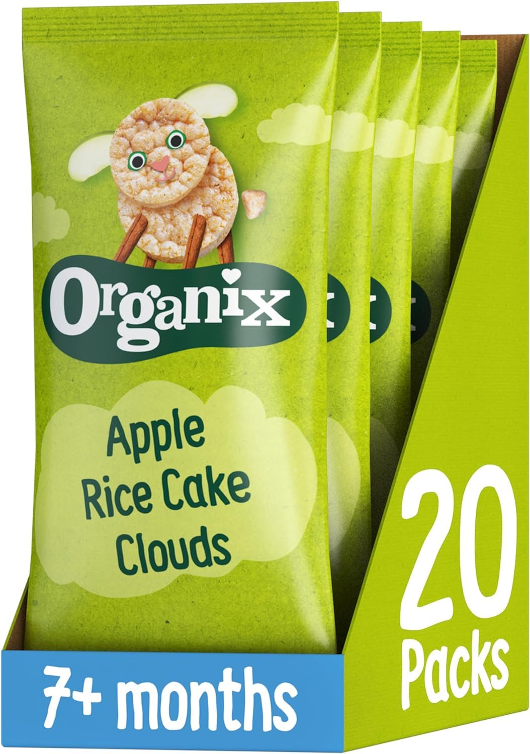 Organix Apple Organic Rice Cake Clouds Baby Snack | 7+ Months | Gluten Free | 18g Pack of 20 1