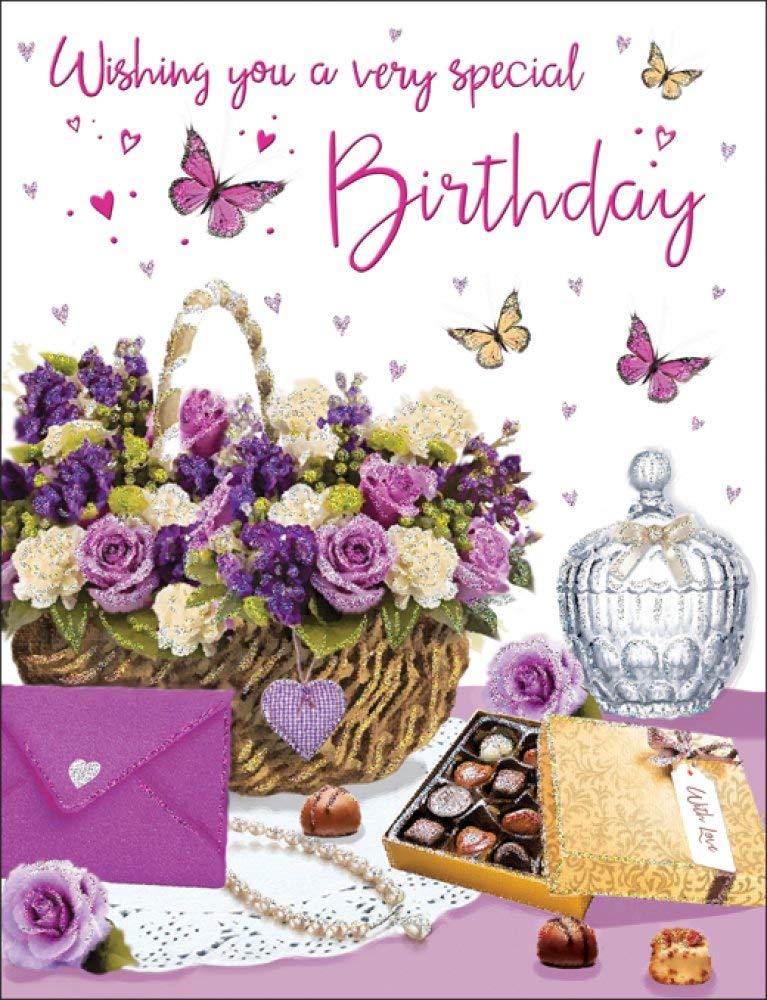 Piccadilly Greetings Female Birthday Card - Flower Basket Design | 8 x 6 Inches