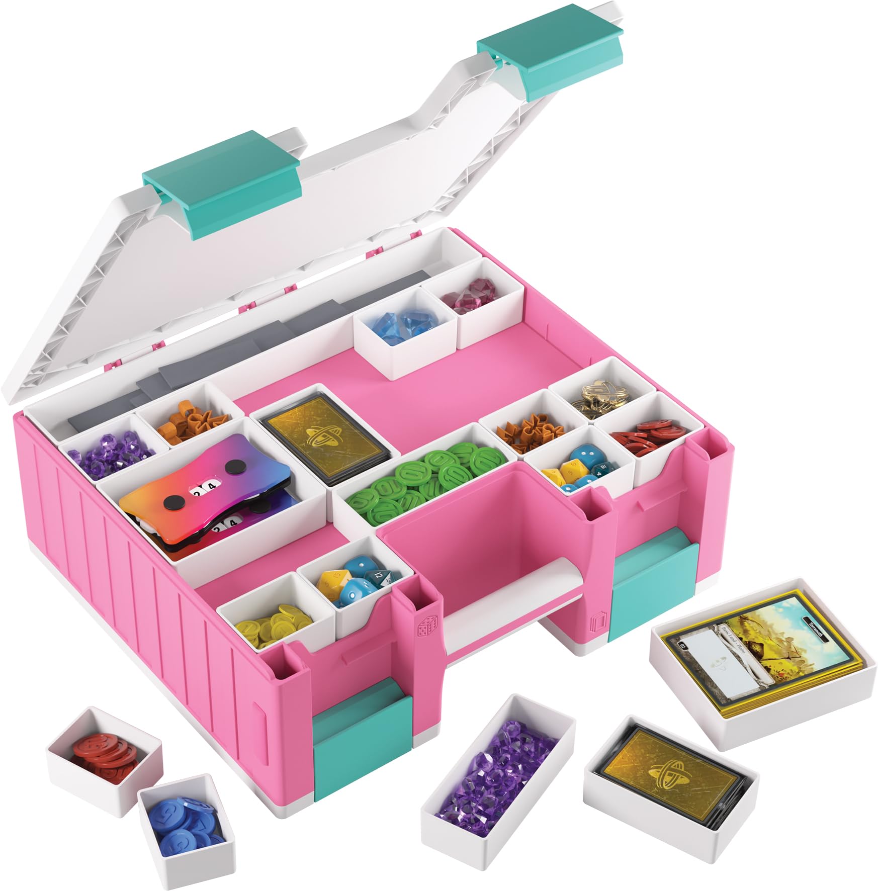 Gamegenic Game Castle Pink/White/Teal Board Game Storage Case 7