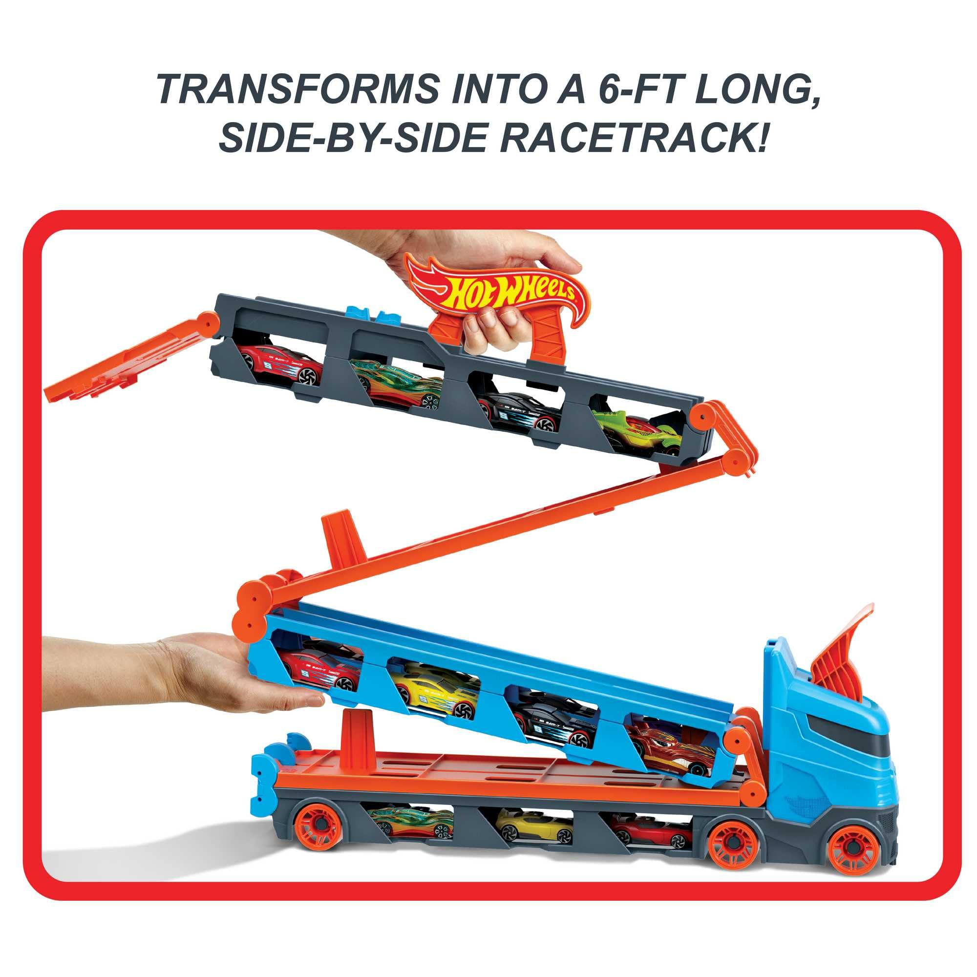 Hot Wheels Speedway Hauler - 6-Foot Race Track & Storage Carrier with 3 Cars | Ages 4+ 6