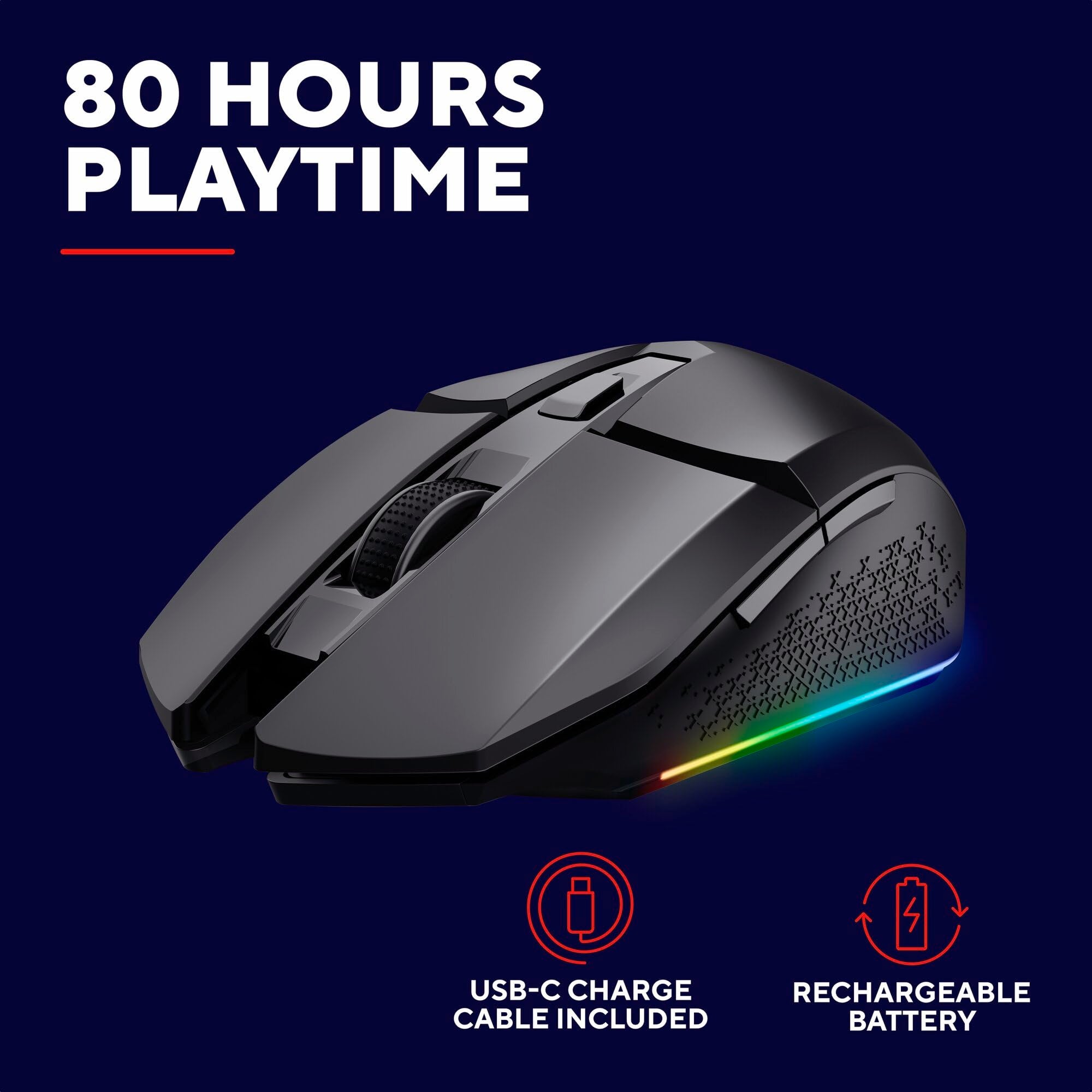 Trust Gaming GXTrust 1108 Vylax Wireless Gaming Mouse, 80h Battery, 800-4800 DPI, RGB LED, 6 Buttons, Rechargeable, Black 5