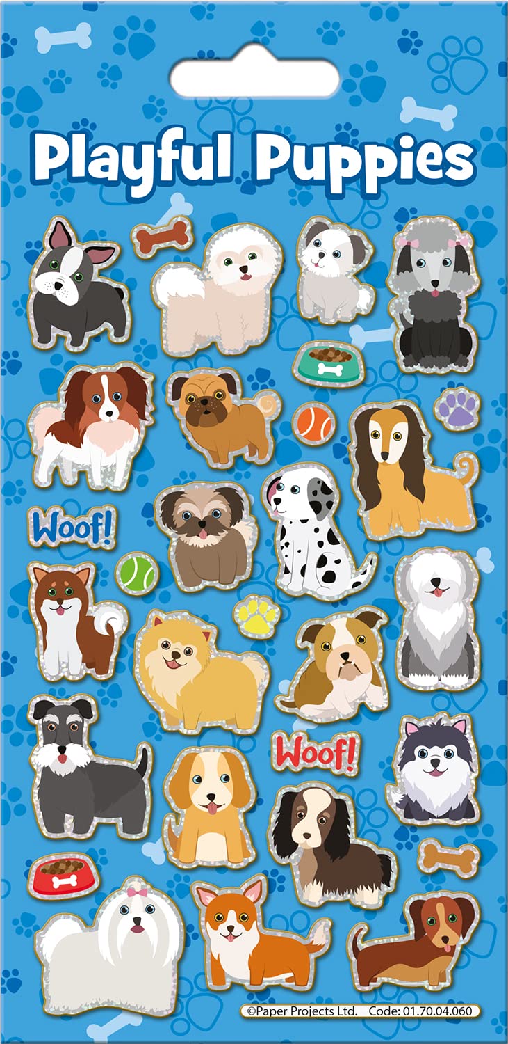 Paper Projects Playful Puppies Sparkly Reusable Stickers - Foil Craft Stickers for Kids & Adults