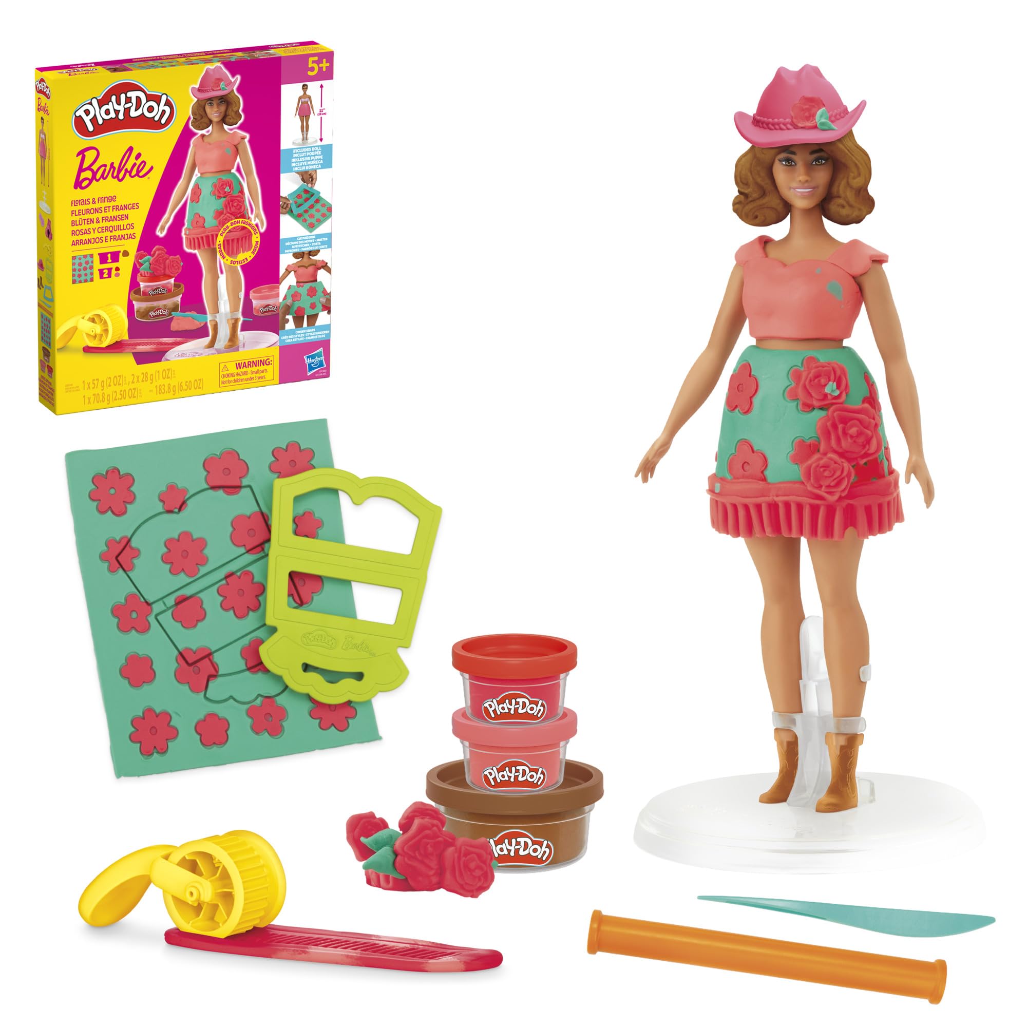 Play-Doh Barbie Florals and Fringe Doll Set - Creative Fashion Playset for Kids 5+ 10