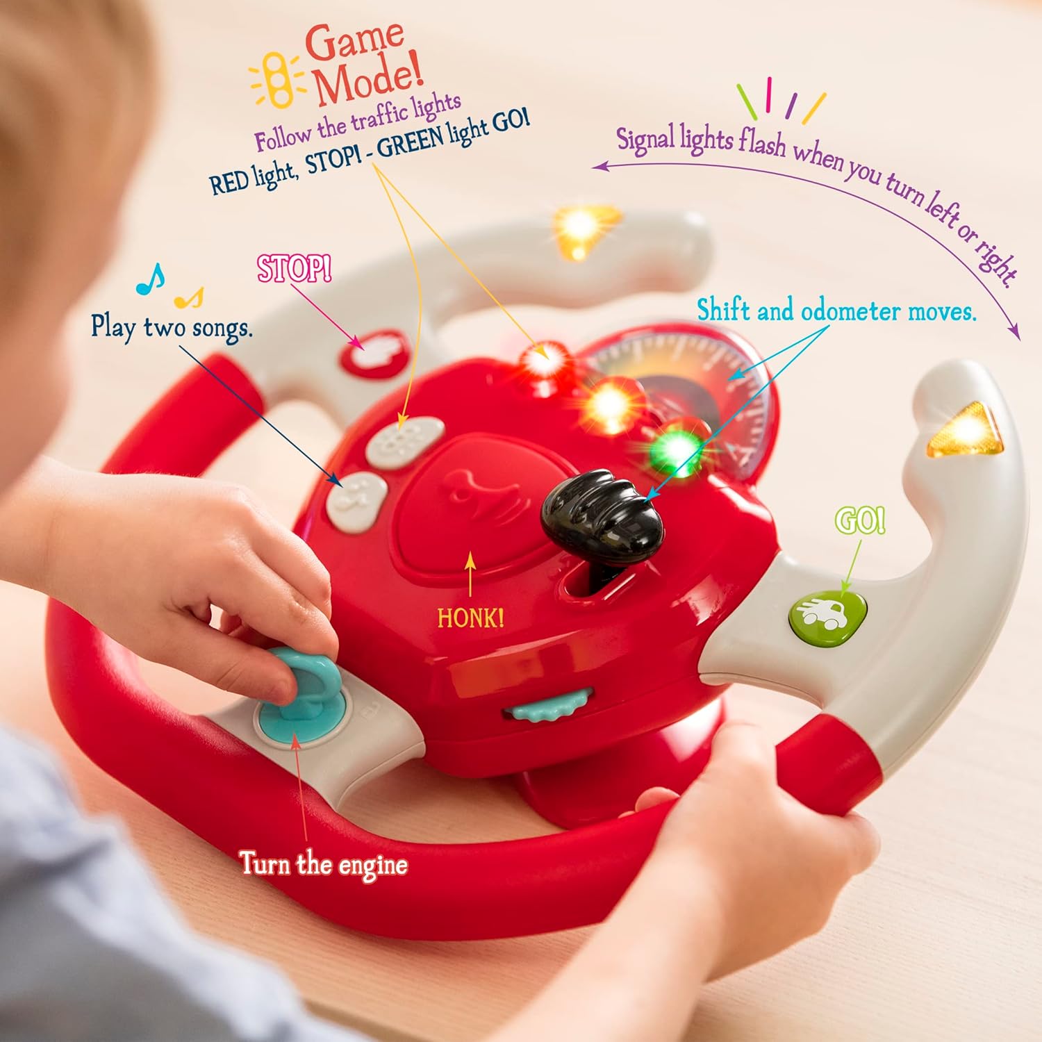 Battat Geared to Steer Interactive Driving Wheel - Educational Toy for Toddlers 2+ 4