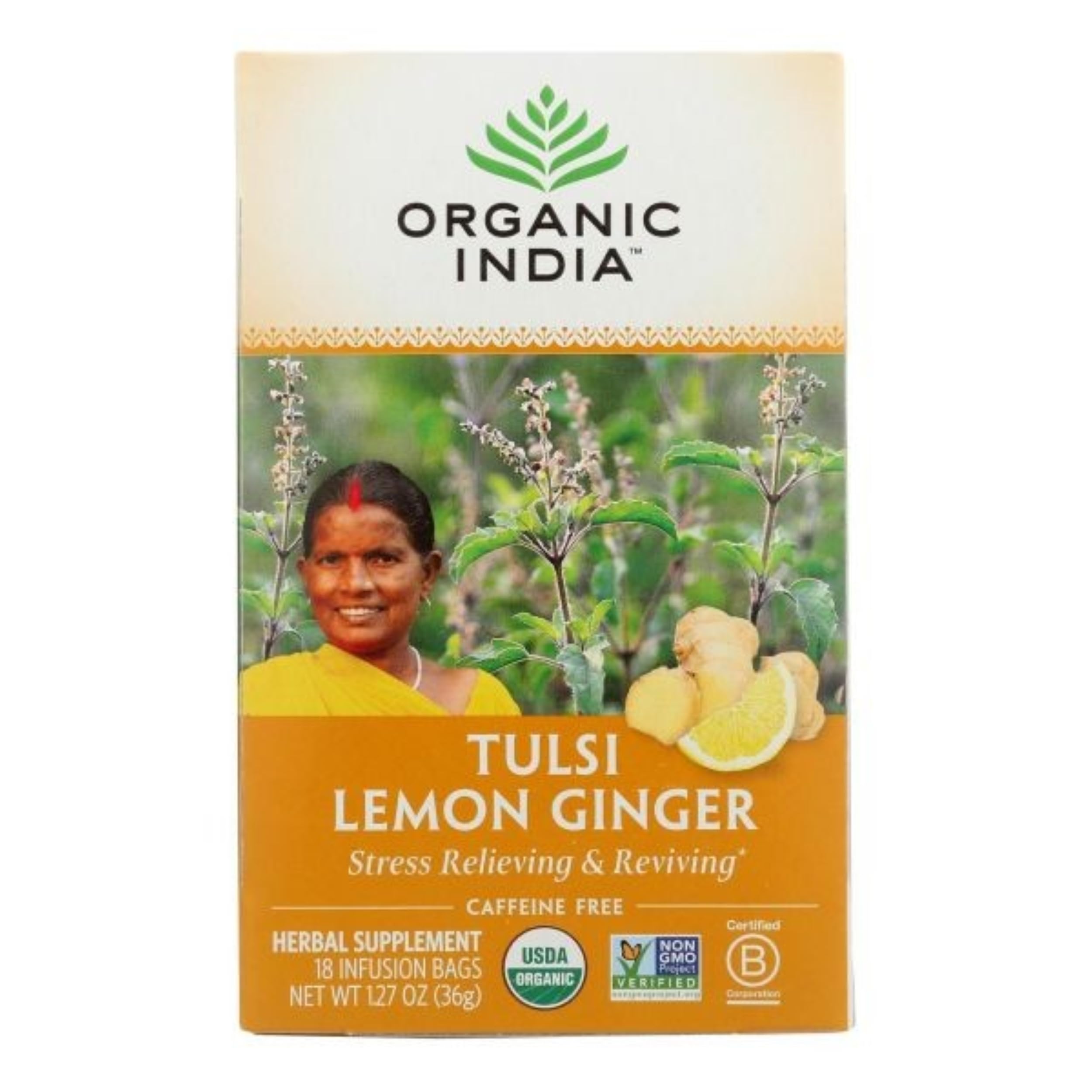 Organic India Tulsi Lemon & Ginger Tea, Caffeine-Free Herbal Tea, Certified Organic 4