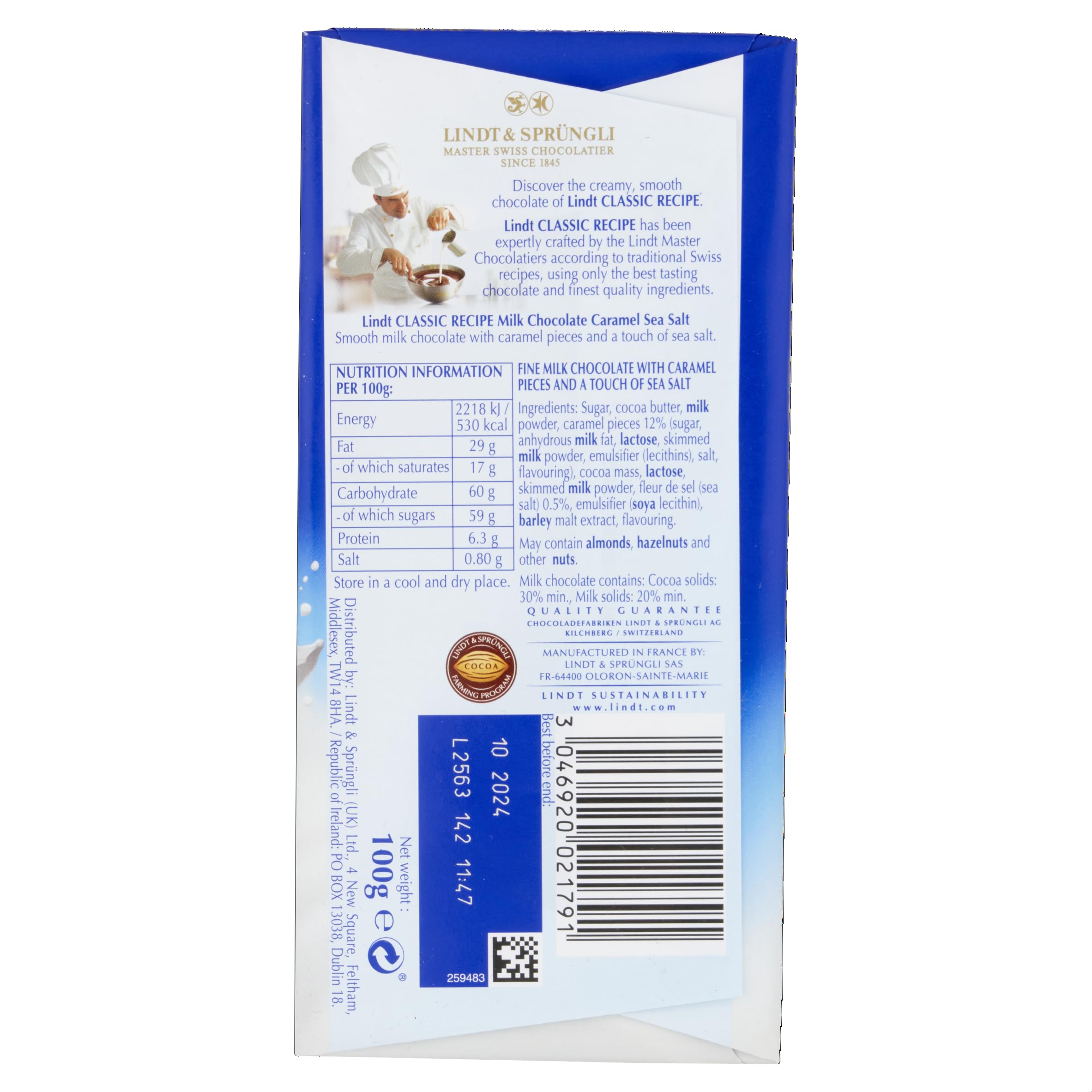 Lindt Classic Recipe Milk Chocolate Caramel Sea Salt 100g 4