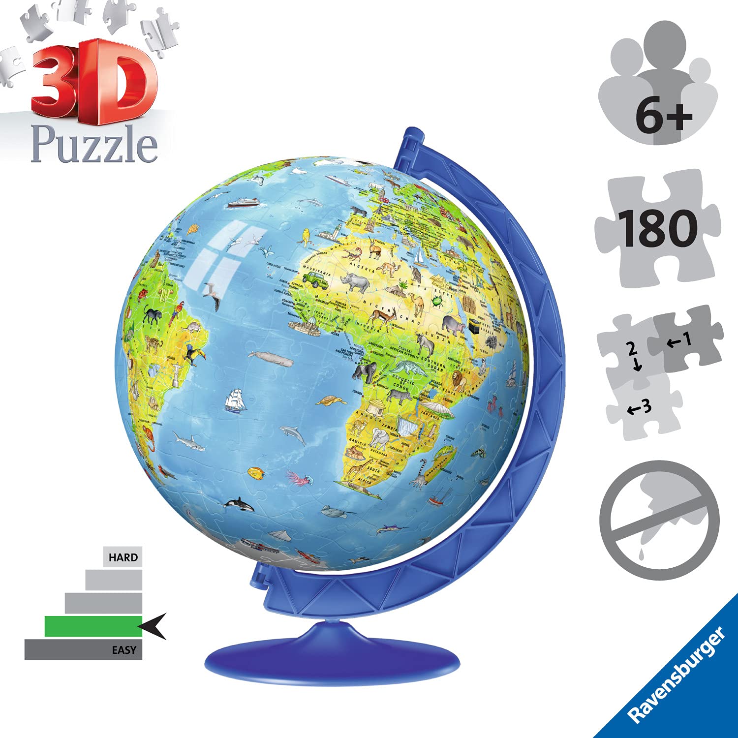 Ravensburger 180-Piece 3D World Globe Puzzle - Educational Toy for Kids 6+ 3