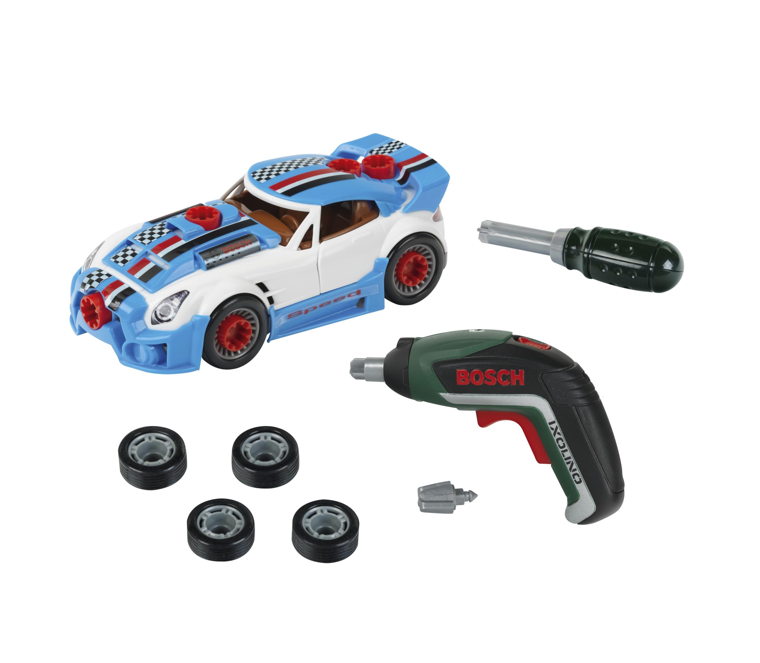 Theo Klein 8630 Bosch Car Tuning Set | Dismountable Car with Tuning Accessories | Includes Battery Screwdriver