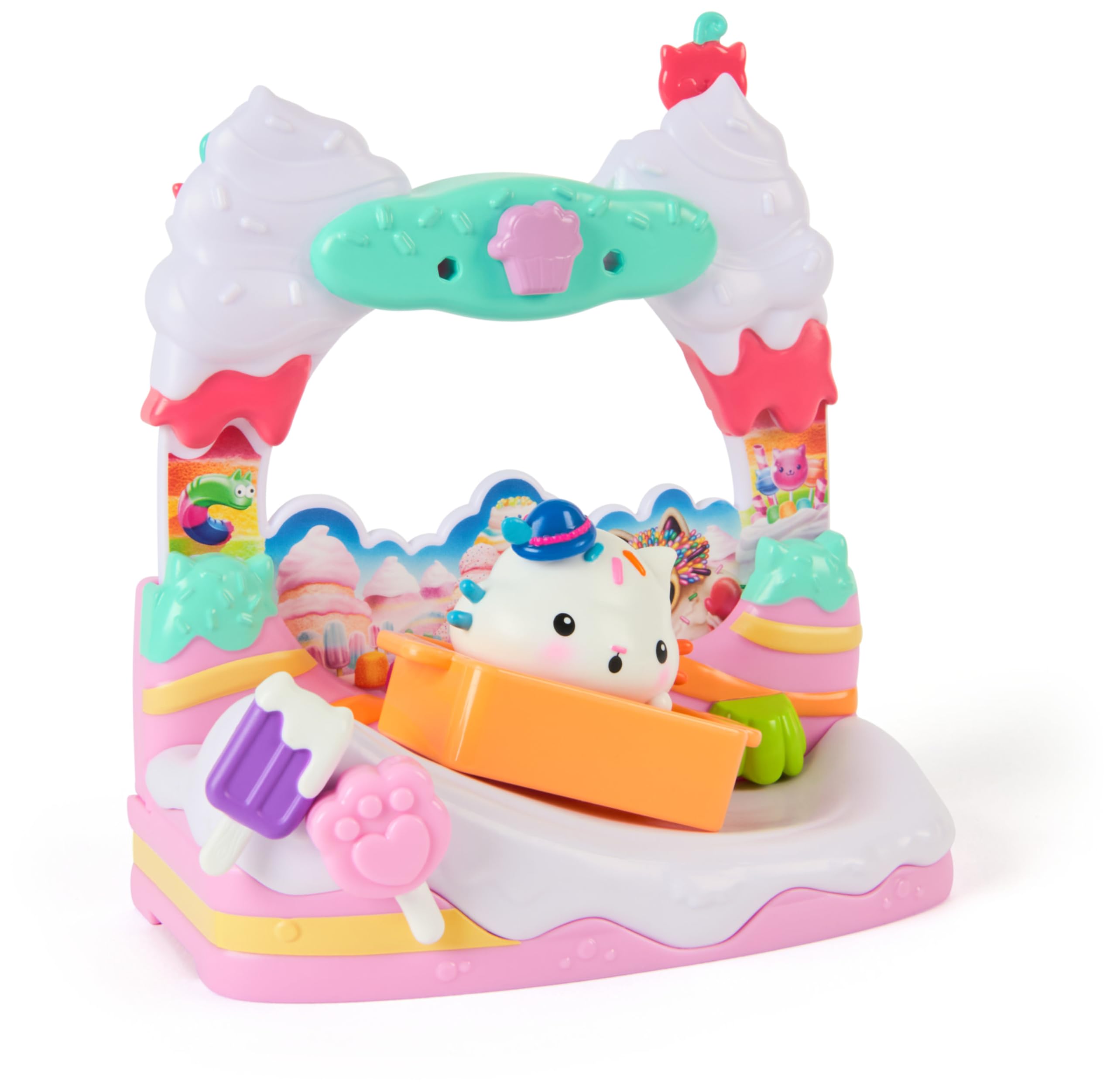 Gabby's Dollhouse: The Movie Cakey Cat's Sweet Treat Balcony Playset - 7-Piece Pretend Play Set with Movie Figure & Surprise Accessory
