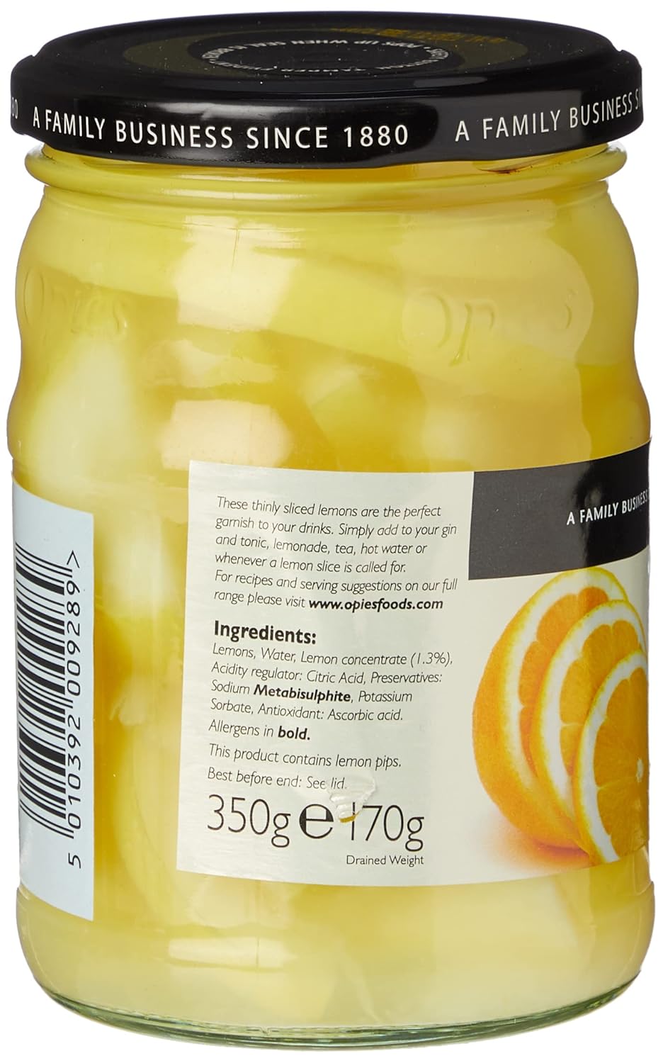 Opies Sliced Lemons - Preserved Lemon Slices in Juice, 350g Jar
