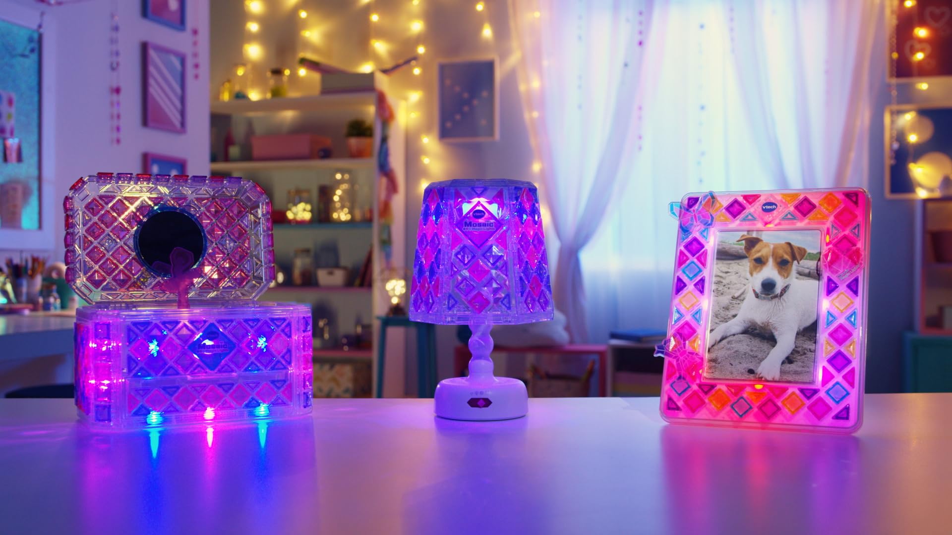 VTech Mosaic Magic Lights Photo Frame - 70+ Colourful Tiles, Light-Up Craft Kit for Ages 5+ 5