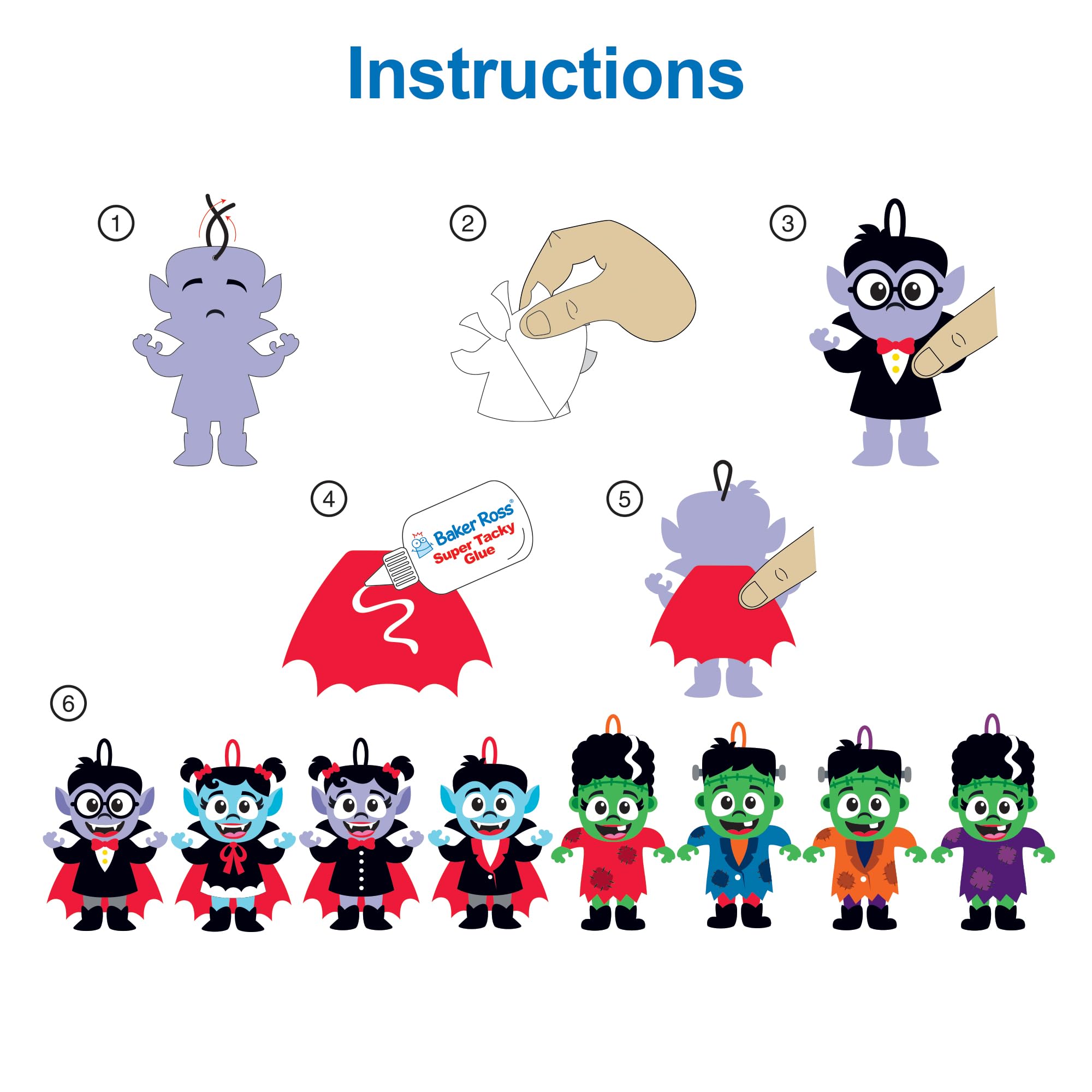 Baker Ross FX745 Vampire & Monster Decoration Craft Kit - Pack of 8 3