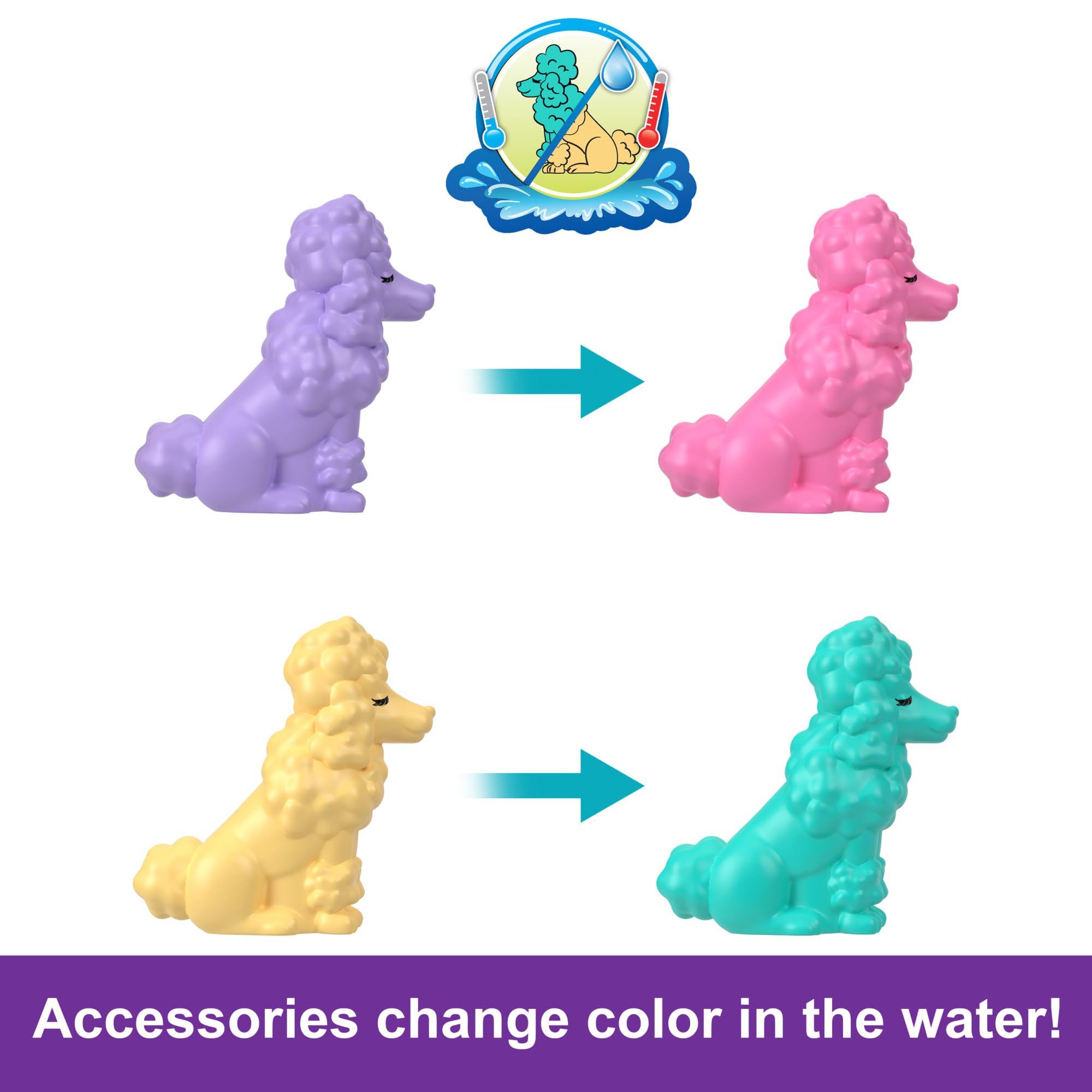 Polly Pocket Groom & Glam Poodle Compact Playset - Water Play & Color-Change Features, Ages 4+ 4