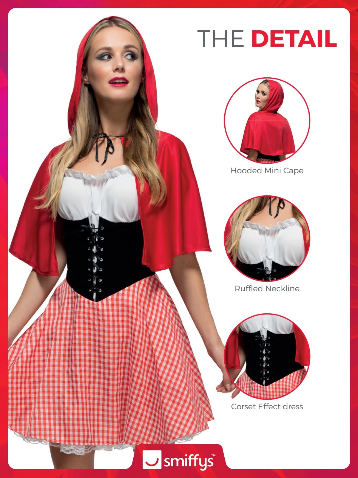 Smiffys Fever Red Riding Hood Costume - Dress & Hooded Cape for Women 4