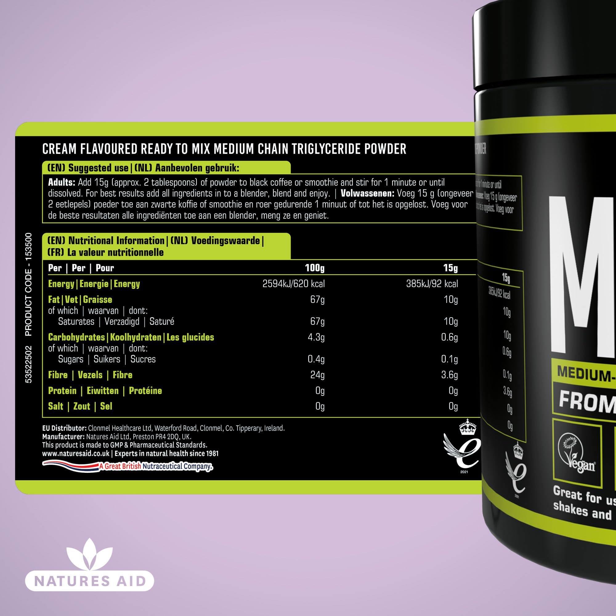 Natures Aid MCT Oil Creamer Powder - Vegan, Sustainably Sourced, Rapidly Absorbed for Energy - 100% Coconut Oil 4