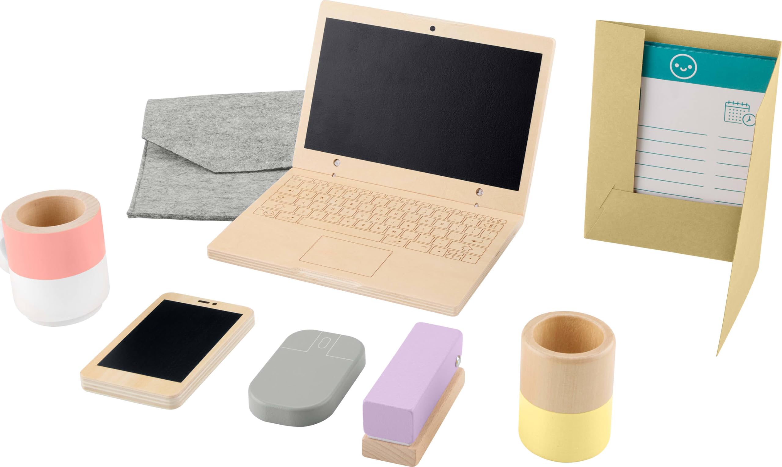 Fisher-Price Wood Pretend Play Work From Home Set, 9-Piece Office Playset 3