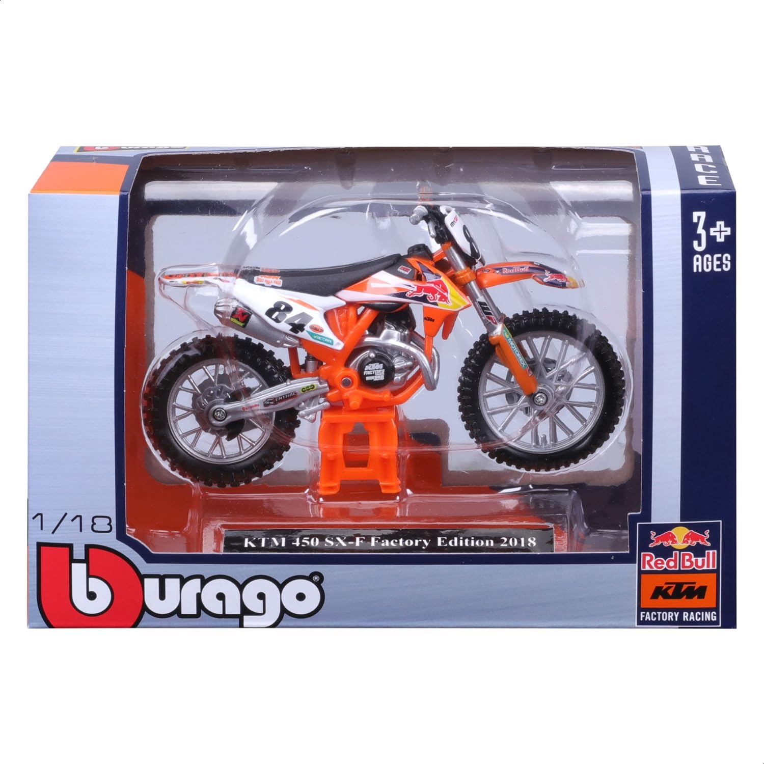 Bburago KTM 450 SX-F Factory Edition 2018 Diecast Model Motorbike 1:18 Scale Metal Orange 8