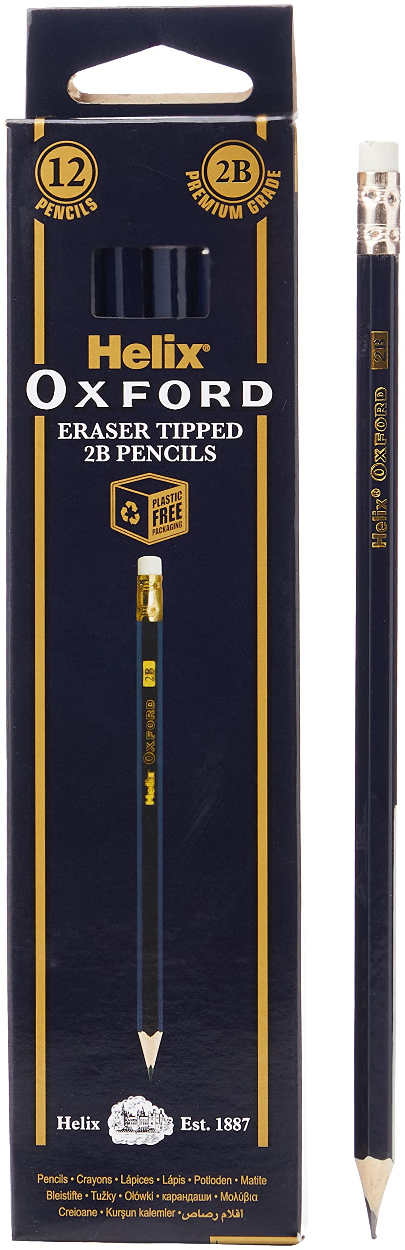 Helix - Oxford 2B Grade Graphite Pencils with Eraser Tip (Pack of 12)