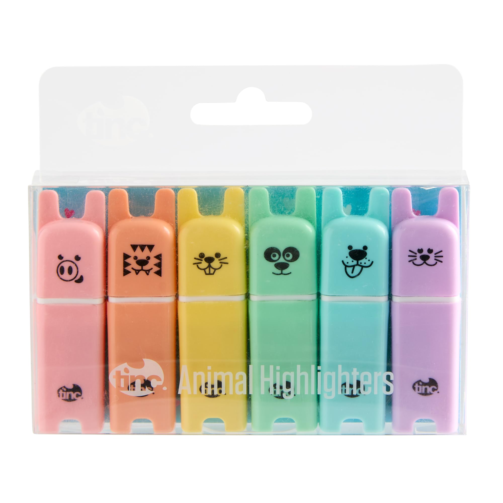 Tinc Animal Character Highlighter Pens - Set of 6 Pastel Chisel-Tip Highlighters