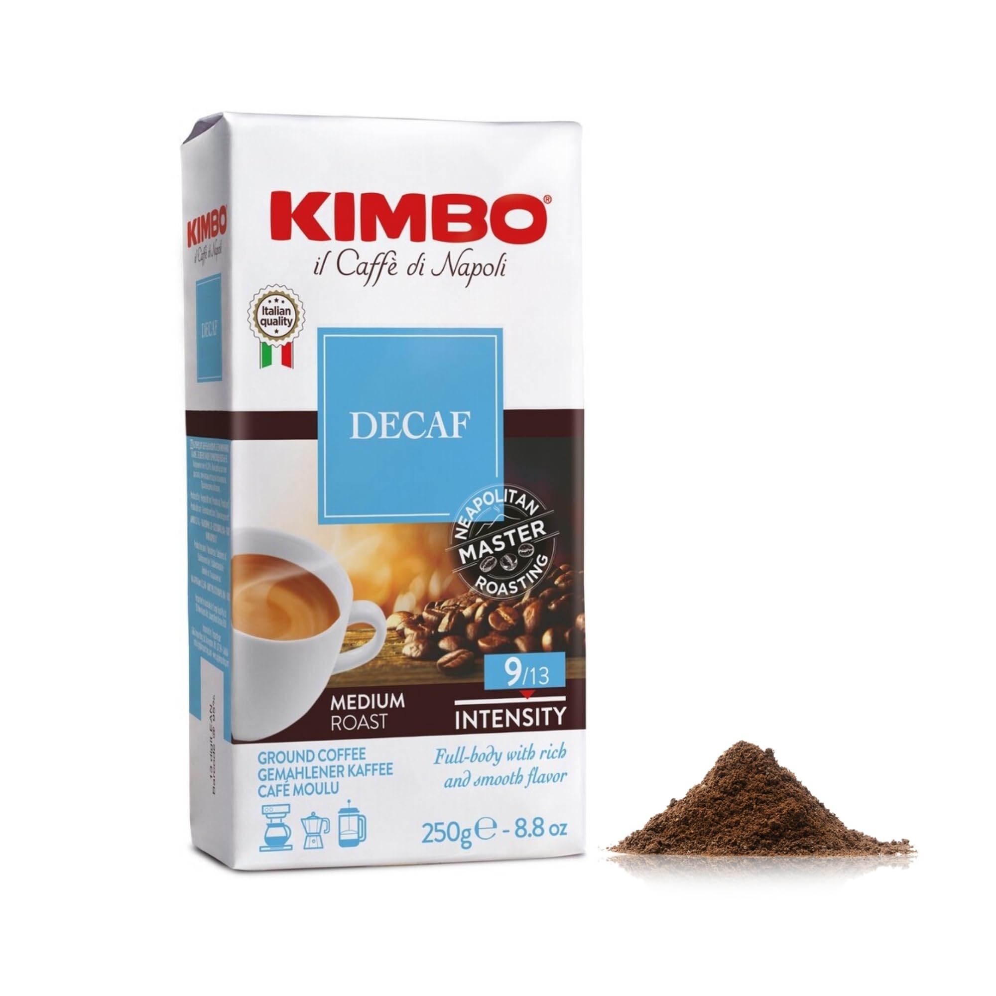 Kimbo - Decaffeinated Ground Coffee 250g | Medium Roast Italian Espresso