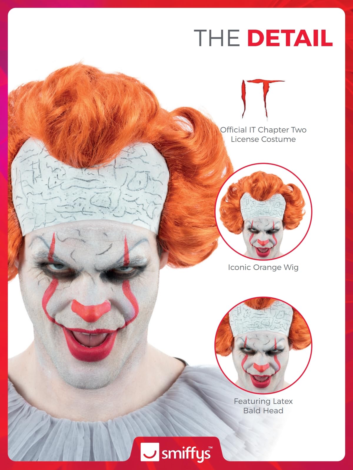 Smiffys IT Chapter Two Pennywise Orange Wig with Latex Bald Head for Adults 5