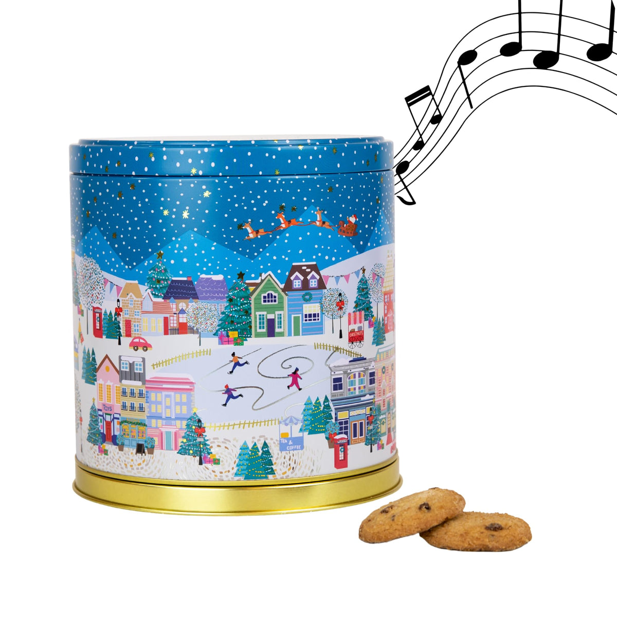The Silver Crane Co. Merry Little Christmas Musical Carousel Biscuit Tin - Chocolate Chip Cookies