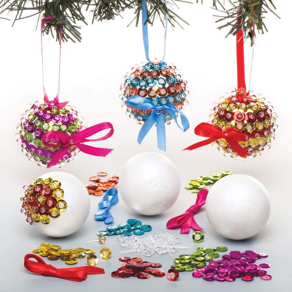 Baker Ross Sequin Bauble Craft Kit - Pack of 3, Christmas Tree Decorations for Kids Ages 5+ 6