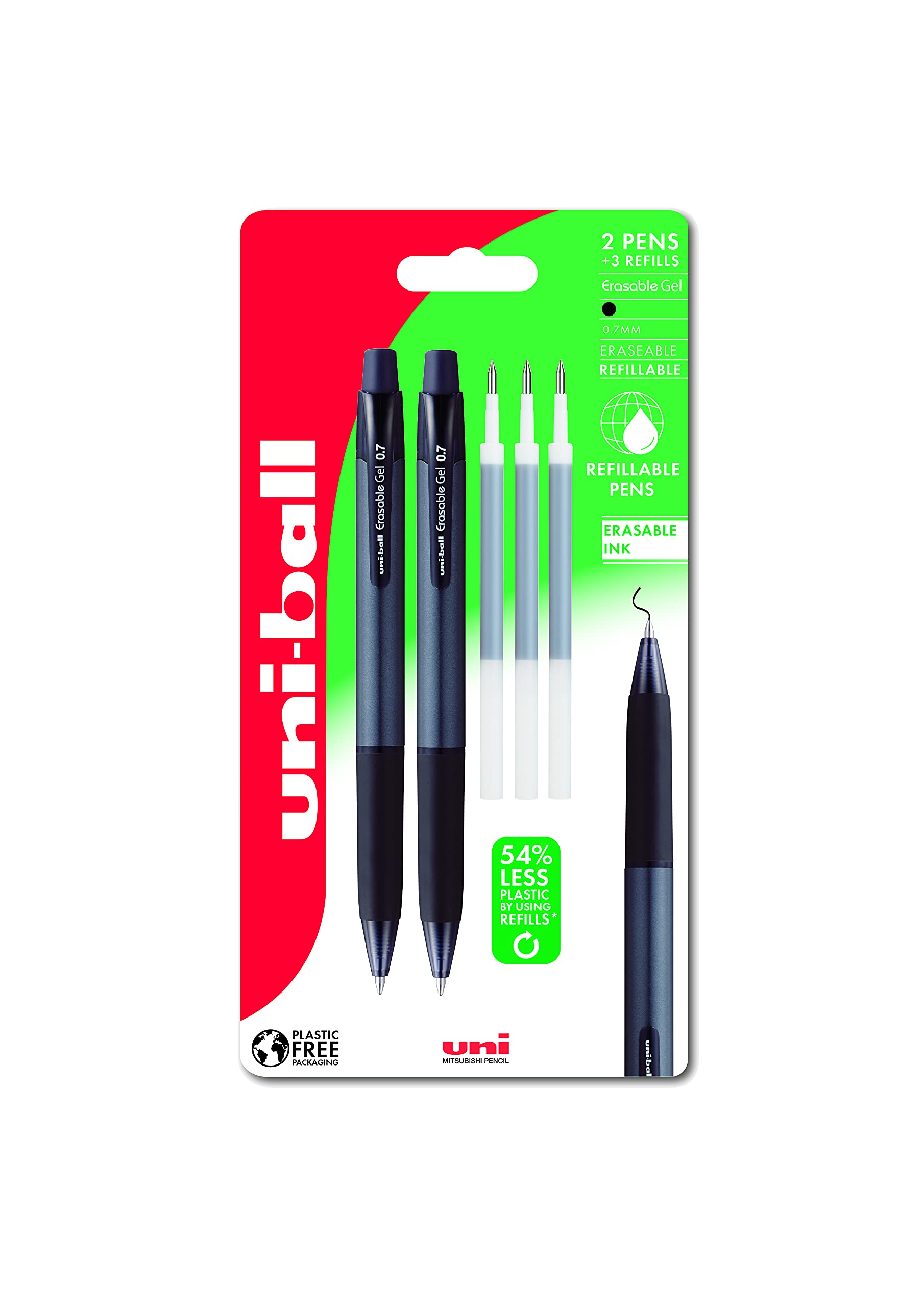 uni-ball URN-181-07 Erasable Gel Rollerball Pen - 0.7mm Medium Point | Black Ink | Pack of 5 1