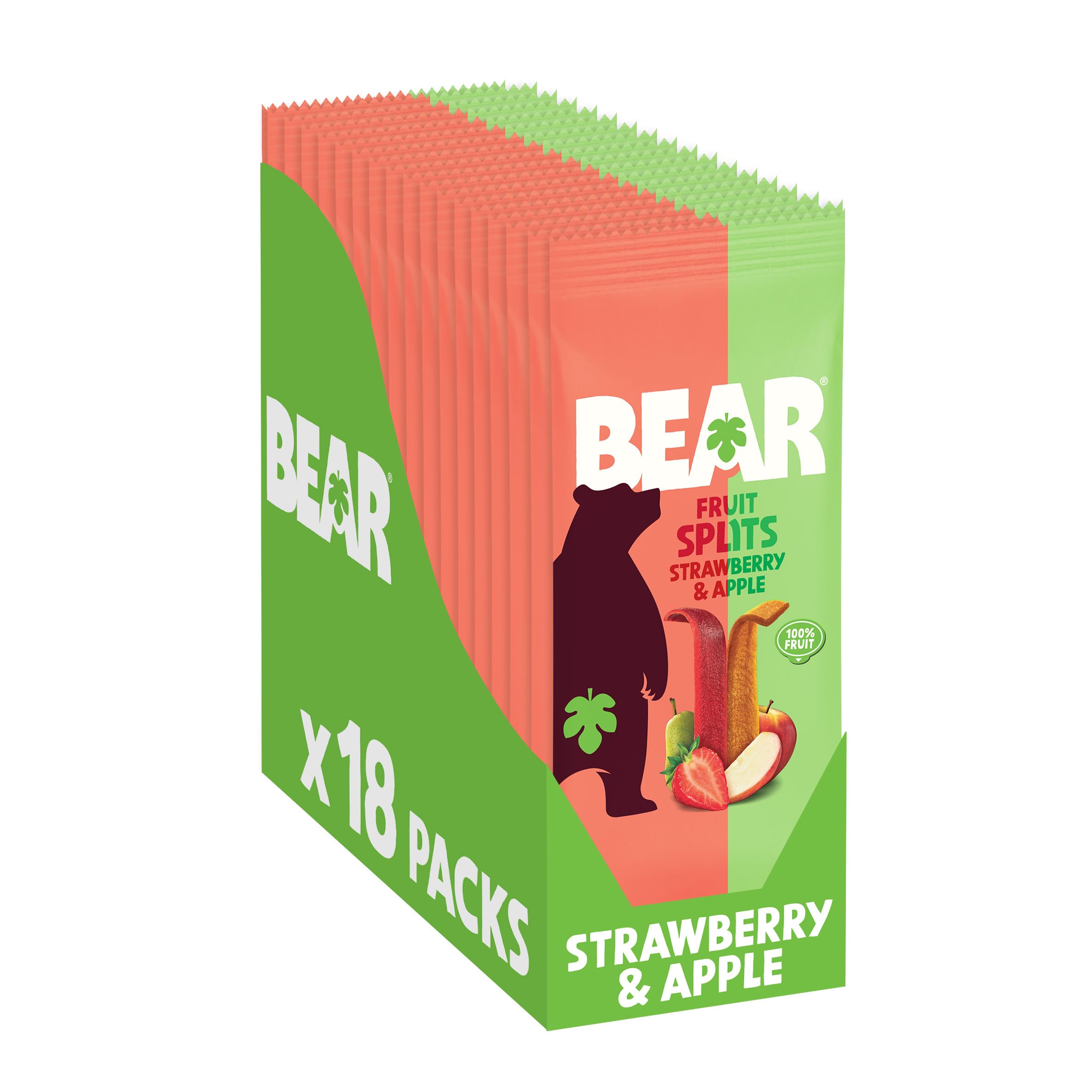BEAR Fruit Splits Strawberry & Apple - 18 Pack (20g Each) | 100% Fruit Snack | High Fibre