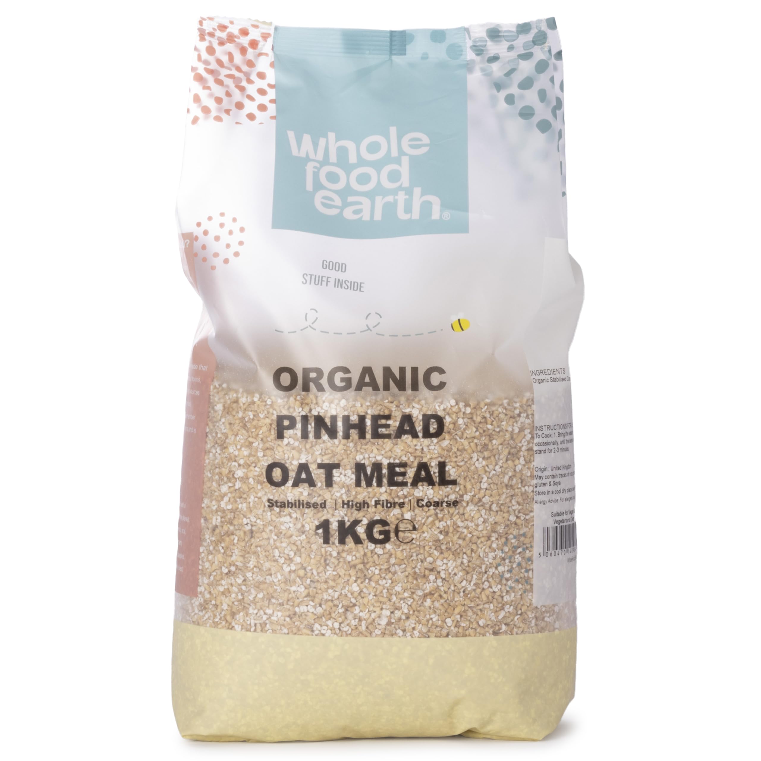 Wholefood Earth Organic Coarse Oatmeal (Pinhead Oats) - 1 kg | High Fibre Whole Grain 1