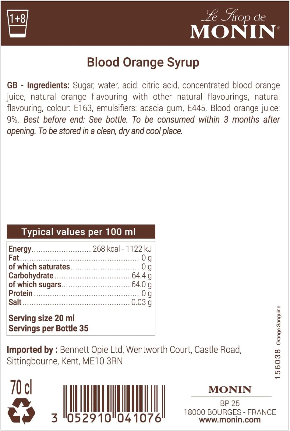 MONIN Blood Orange Syrup 700ml - Vegan, Natural Flavouring for Cocktails, Mocktails & Beverages 6