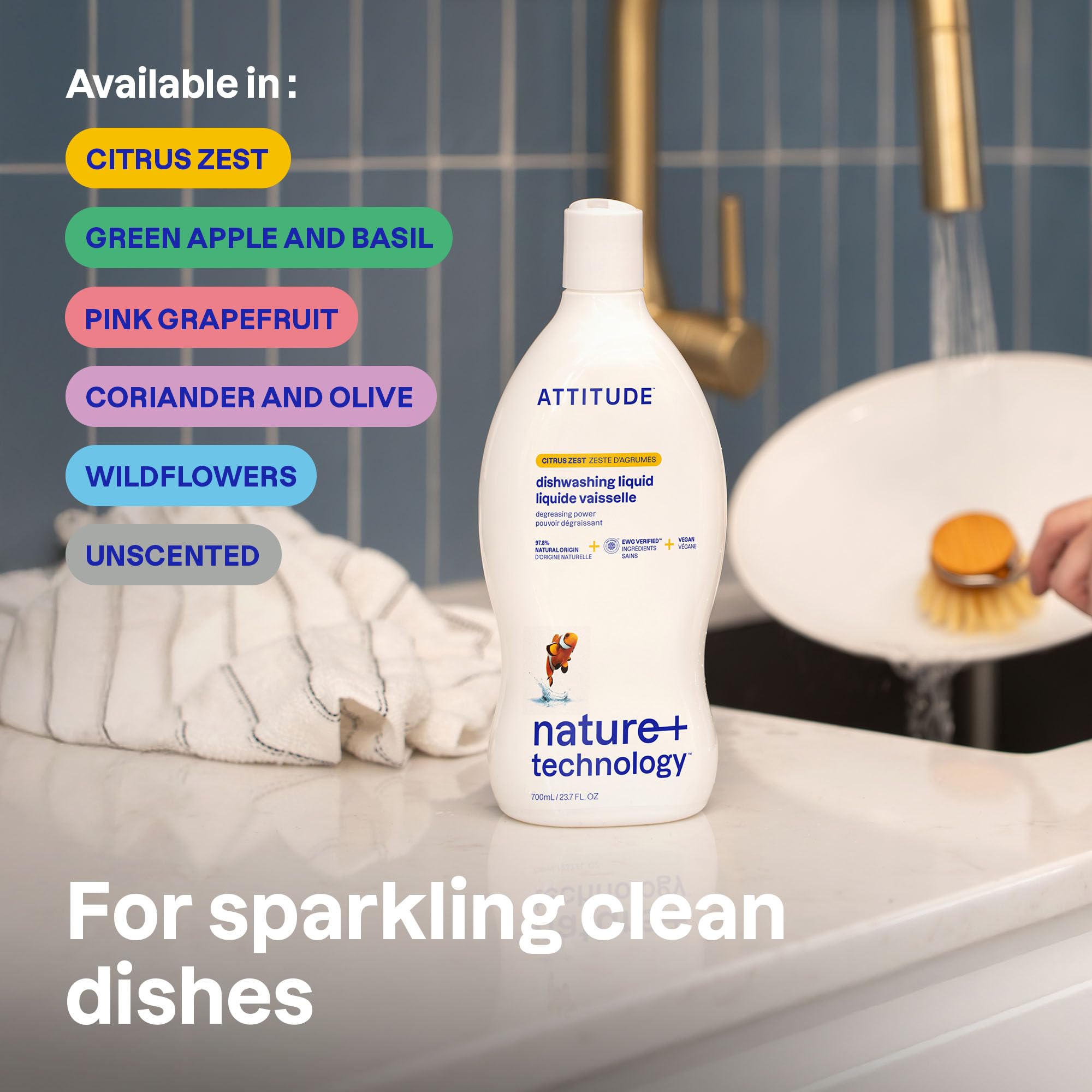 ATTITUDE - Washing Up Liquid, EWG Verified, Plant-Based & Vegan Dish Soap, Unscented, 780g 6