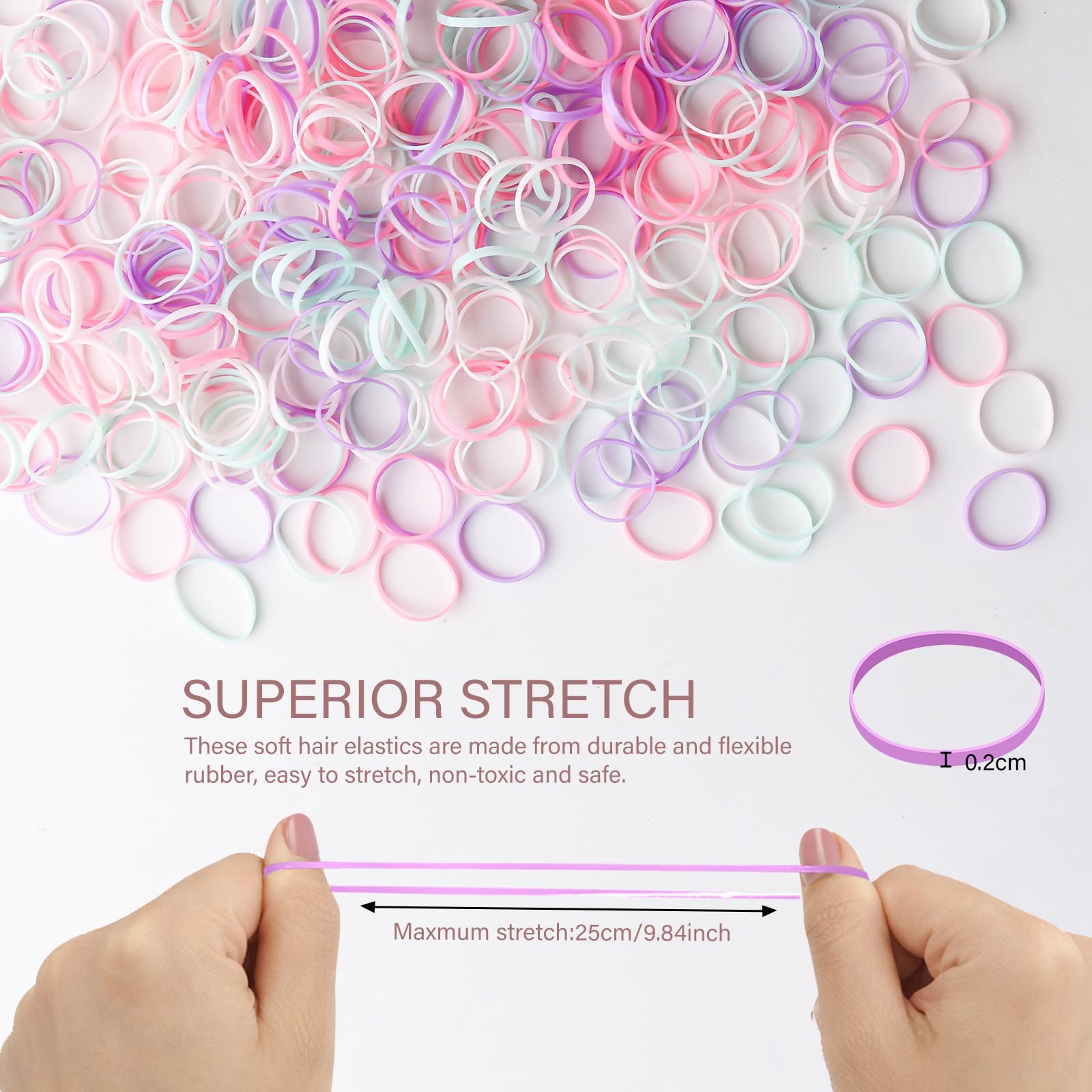 Muexoee Violet Hair Elastics - Gentle Hold Rubber Bands for All Hair Types | 500 Pack