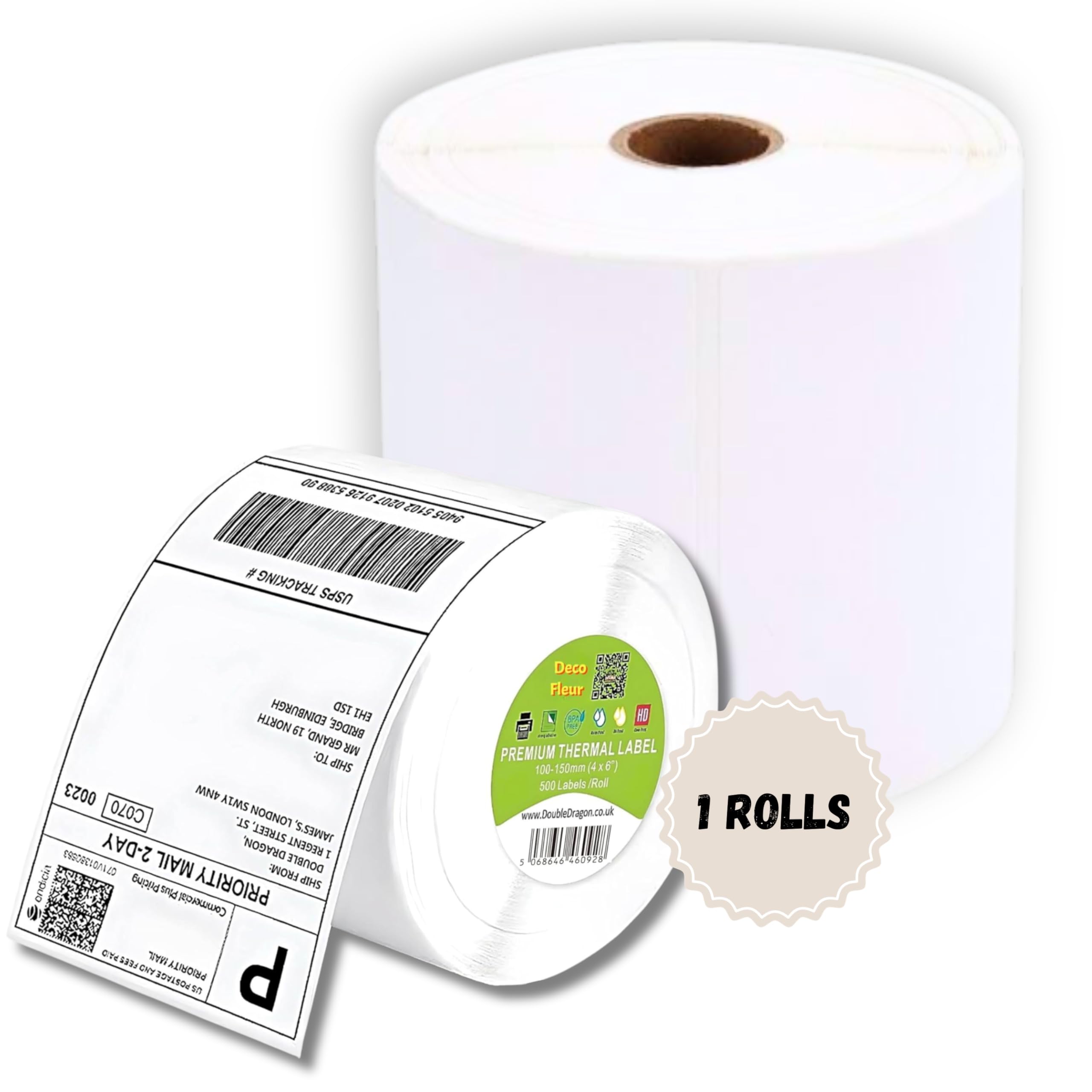 Deco Fleur Self-Adhesive Labels - 6x4 Inch Thermal Printer Labels | 500 Labels per Roll | White Papier 1