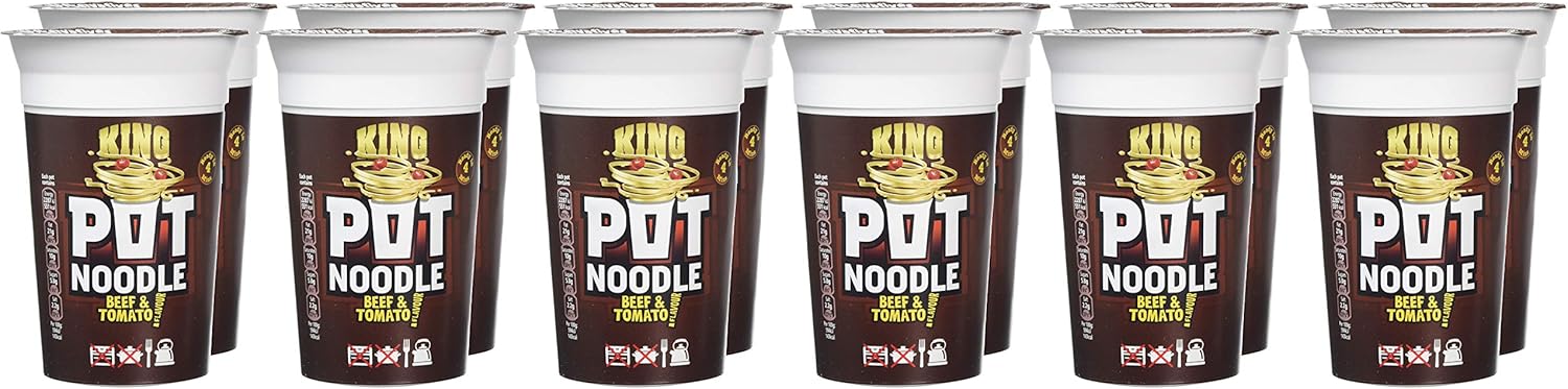 Pot Noodle Beef & Tomato Flavour King Pot – 12 x 114g Vegetarian Instant Noodles 5