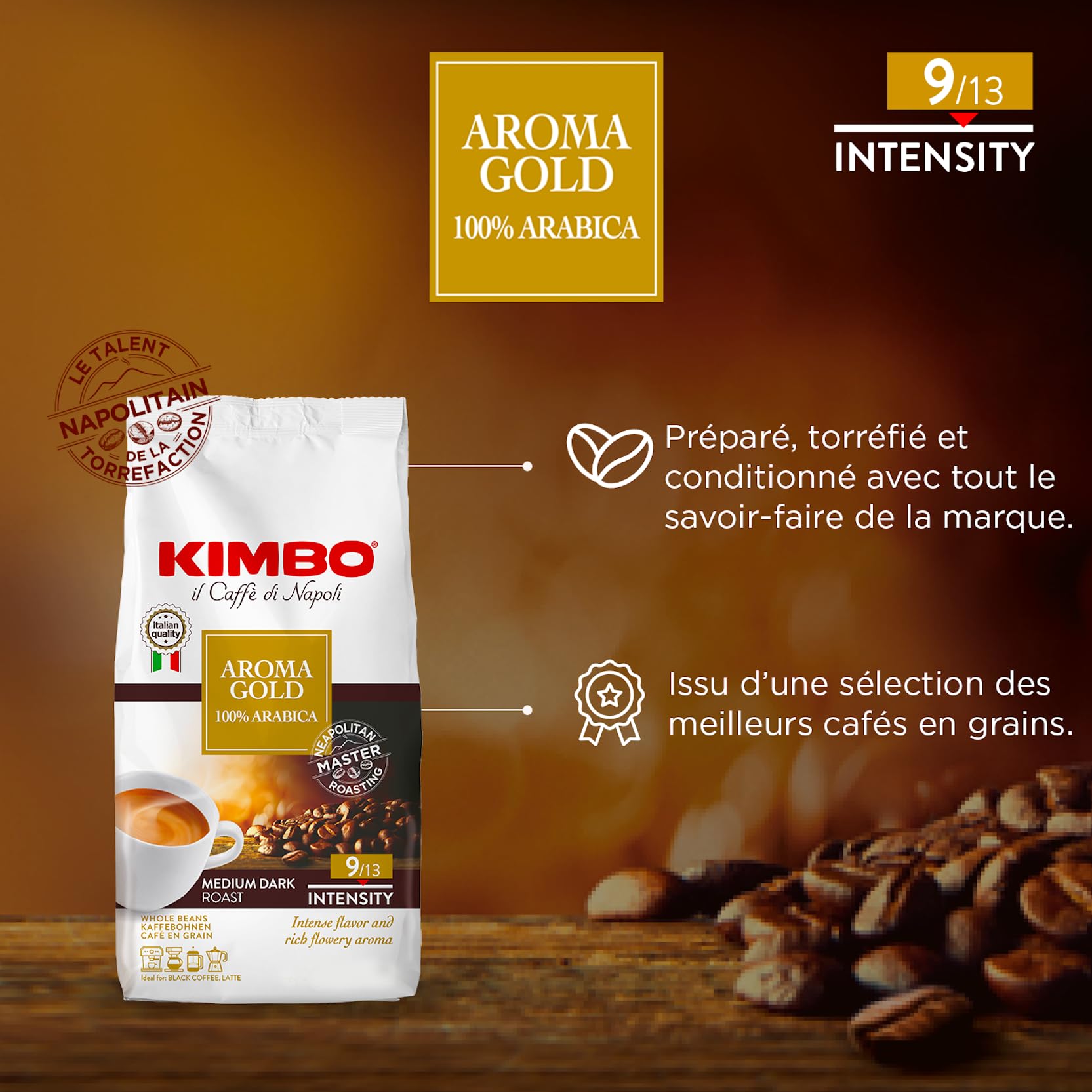 Kimbo Aroma Gold - 100% Arabica Whole Coffee Beans, Medium Dark Roast, 250g 12