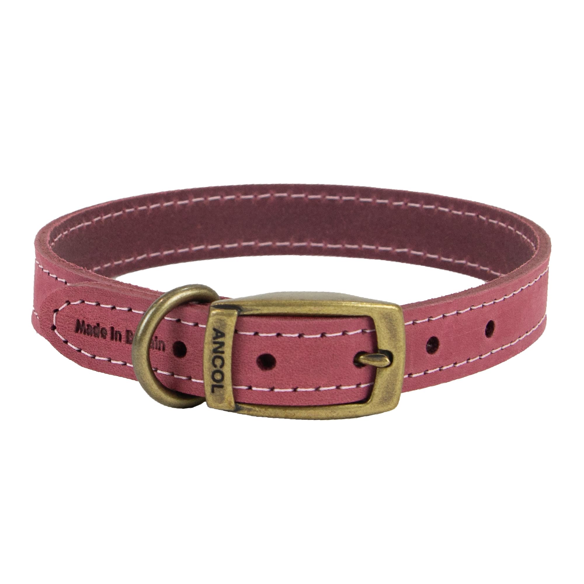 Ancol Timberwolf Premium Leather Dog Collar - Top-Grain Bridle Leather | Size 3 (28-36 cm) | Raspberry