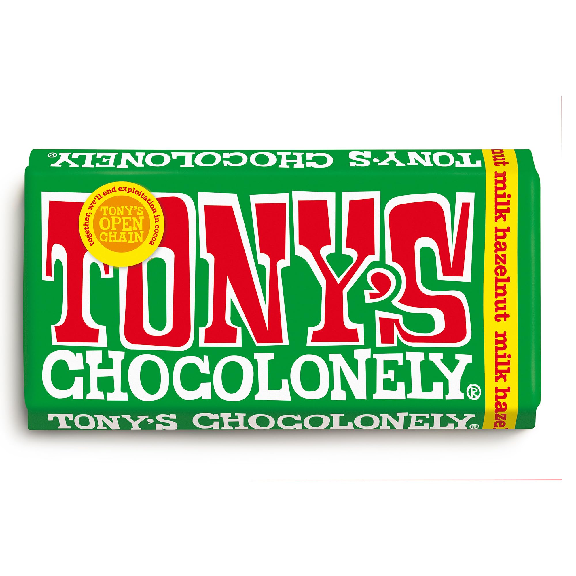 Tony's Chocolonely Milk Chocolate with Hazelnuts - 180g, Fairtrade Belgian Chocolate Bar, Vegetarian Snack