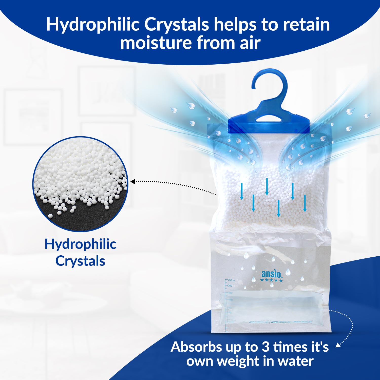 ANSIO Wardrobe Dehumidifier Hanging Bag - Moisture Absorber for Home, Closet, Caravan, Boat 5