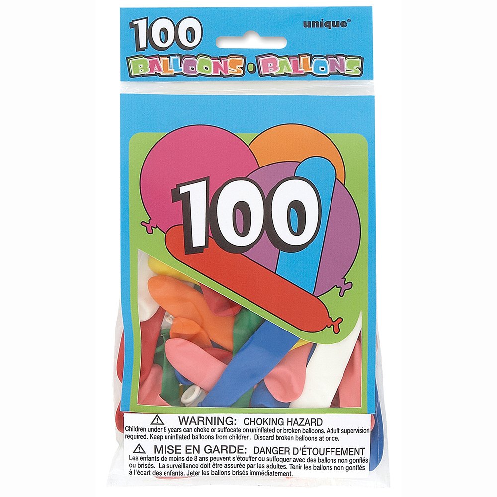 Unique Party Latex Assorted Colour and Shape Party Balloons - Pack of 100 | Biodegradable