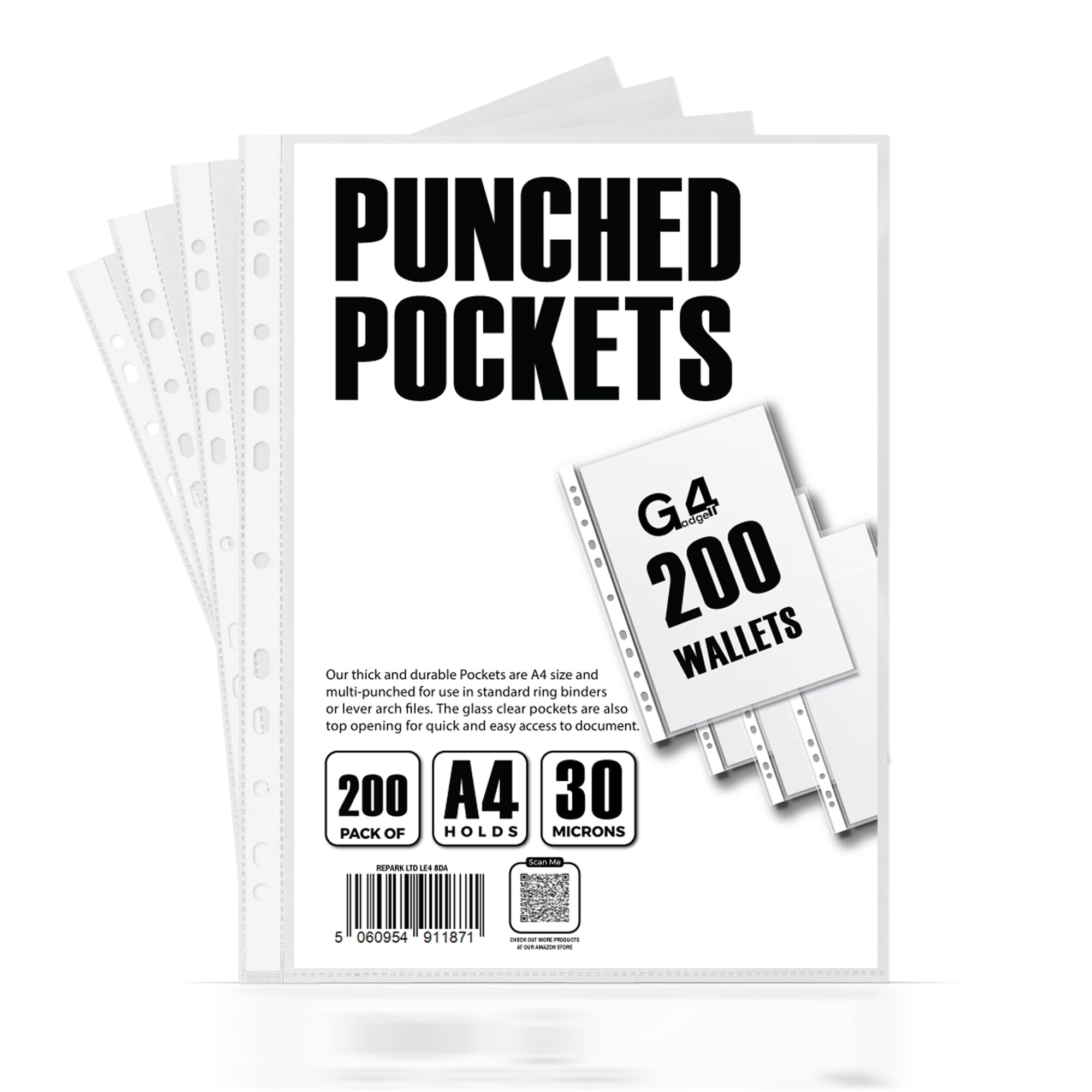 G4GADGET A4 Punched Sheet Protectors - 200 Pack | 30 Micron Polypropylene | Frost Finish